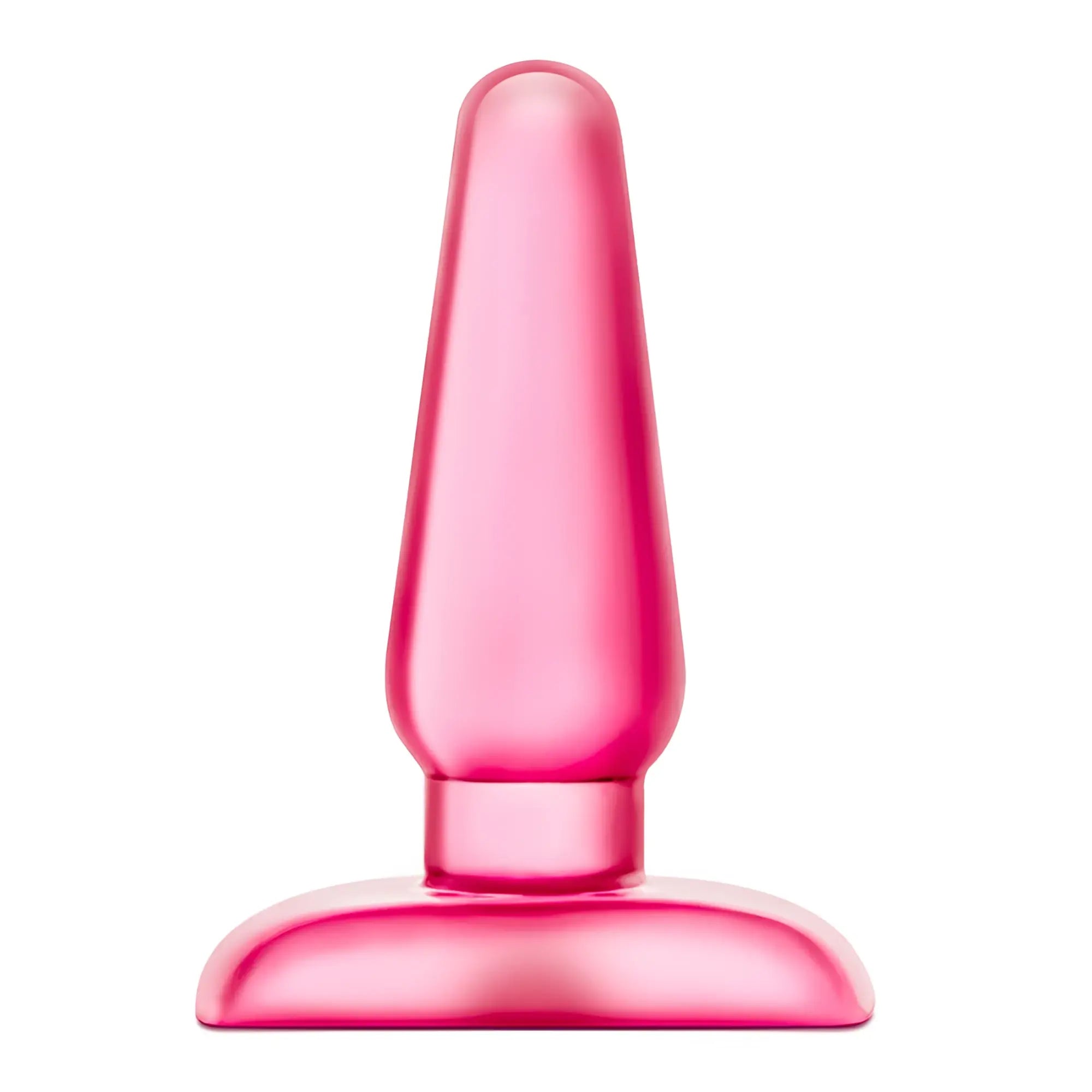 B yours eclipse anal pleaser medium pink translucent silicone butt plug with smooth tapered design and flat base