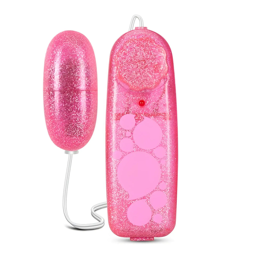 B yours glitter power bullet pink remote-controlled vibrator with pink glittery bubble handle and red power button