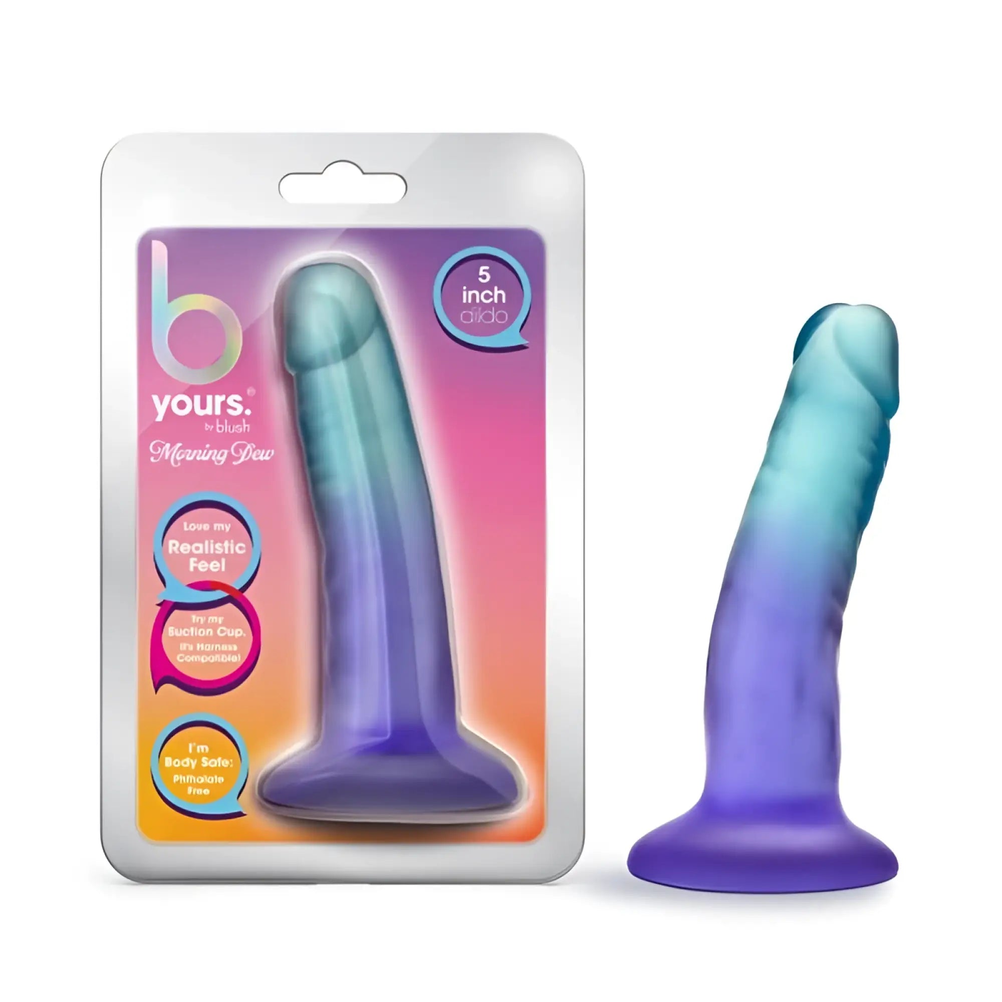 A 5-inch gradient blue to purple silicone anal plug from yours by blush featured in morning dew sapphire collection