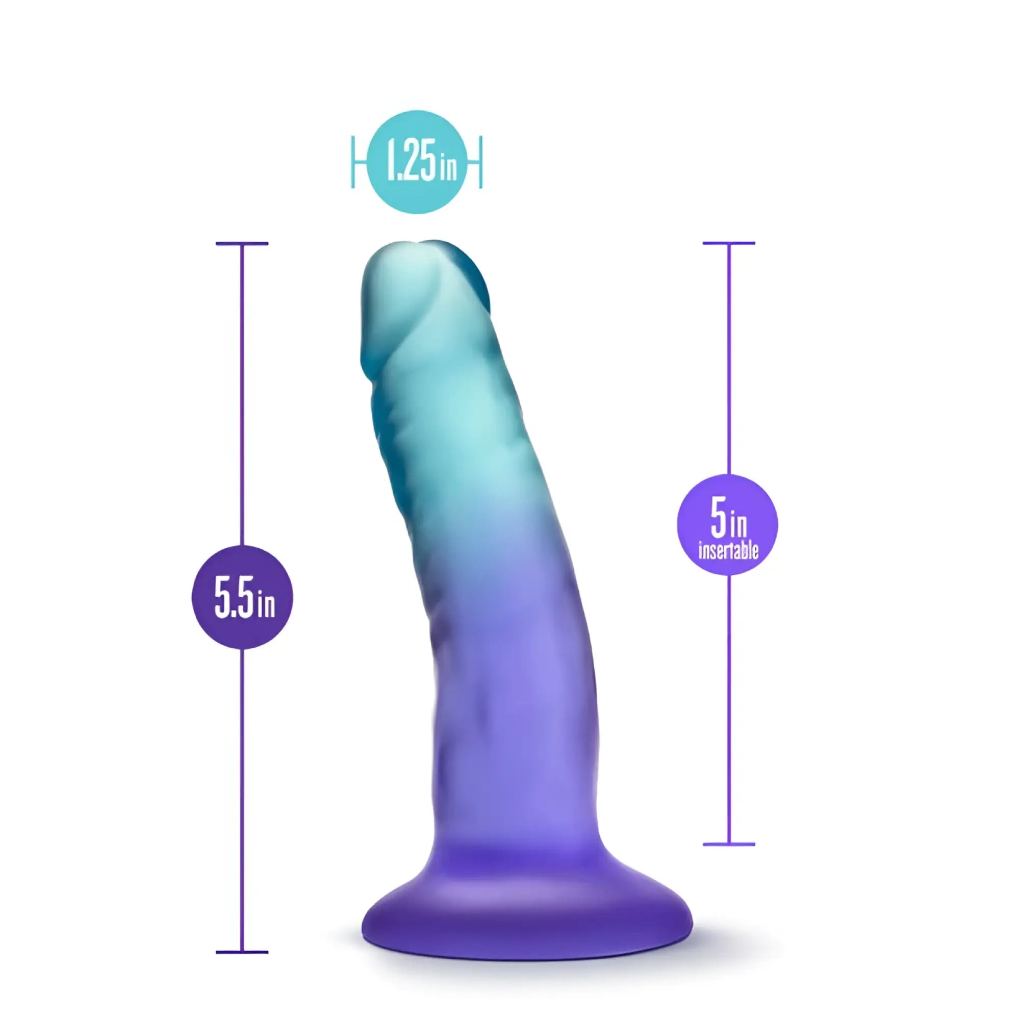 B yours morning dew 5in dildo sapphire is a gradient blue to purple silicone curved dildo with a rounded base