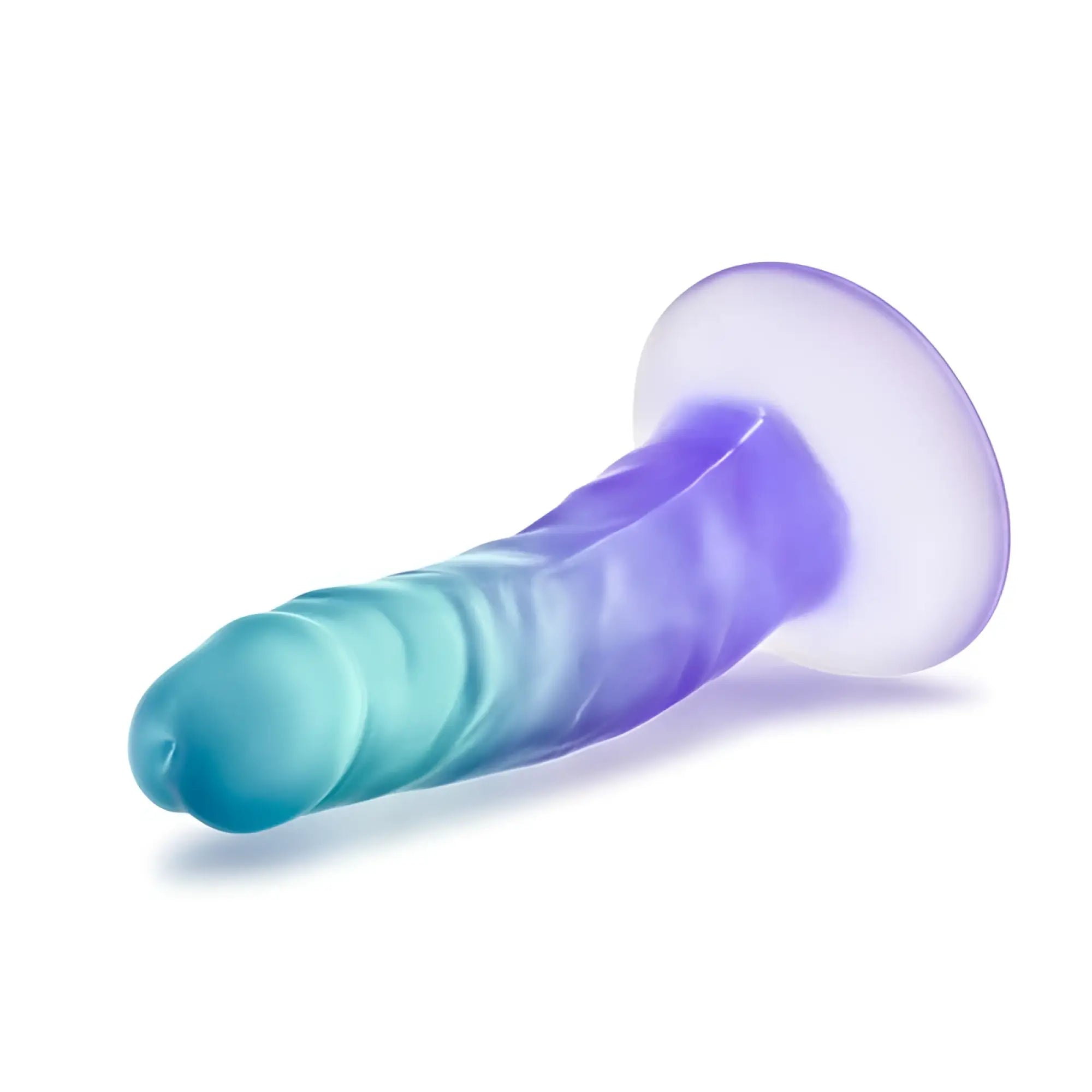 B yours morning dew 5in dildo sapphire translucent silicone with smooth curved design in teal to purple gradient