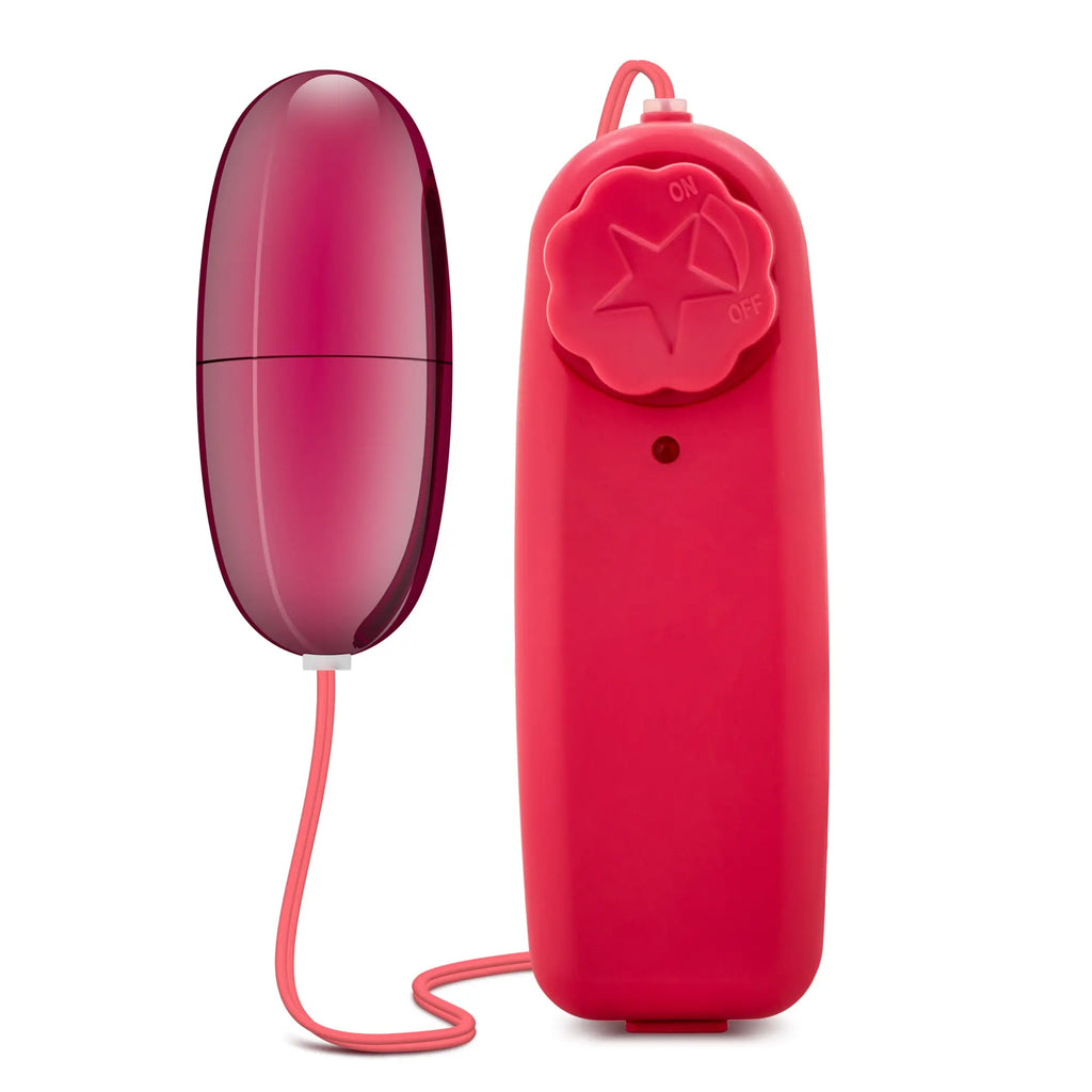 B yours power bullet cerise translucent magenta egg vibrator with red silicone remote and star-shaped power button