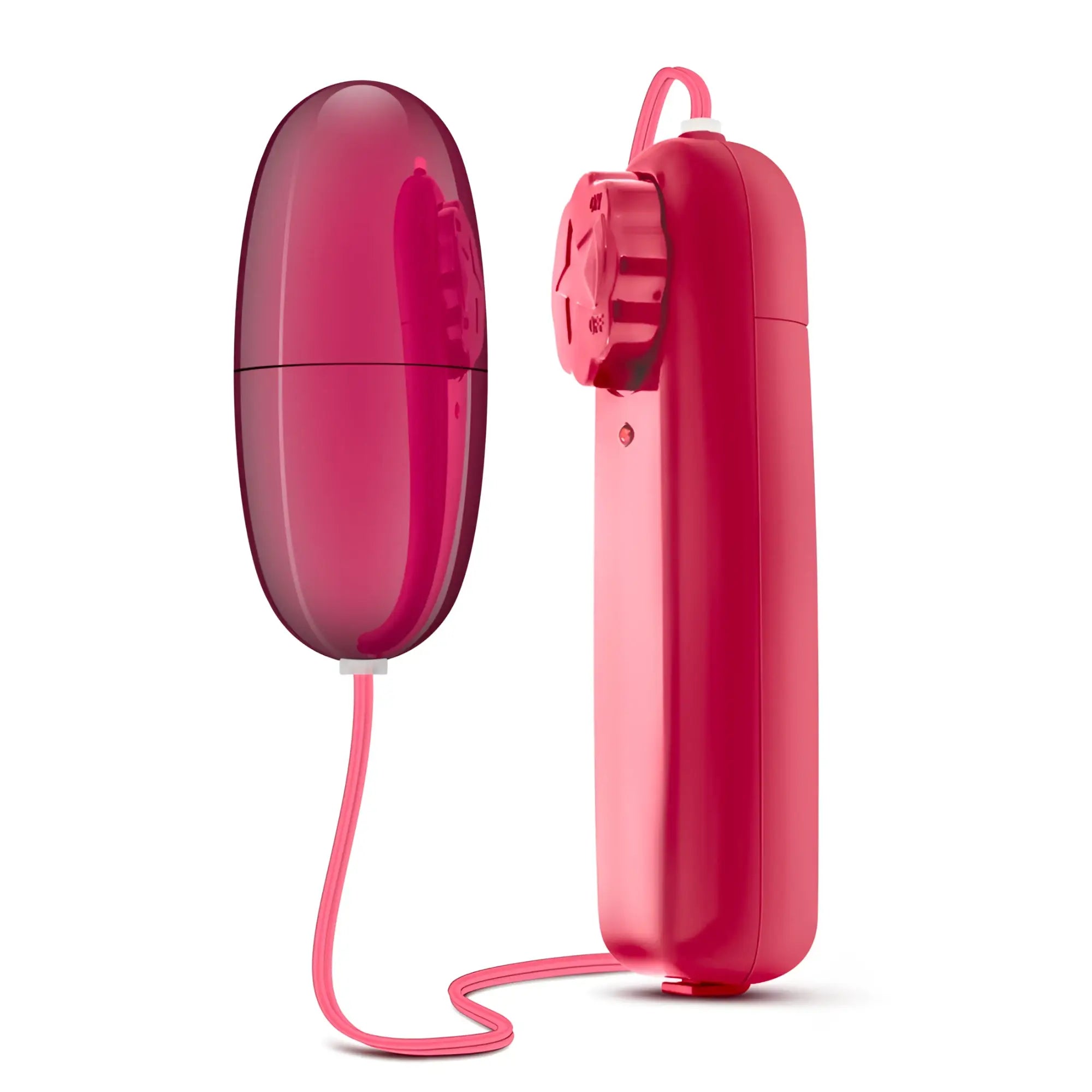 B yours power bullet cerise vibrating toy with a glossy magenta translucent head and matte pink handle with textured dial