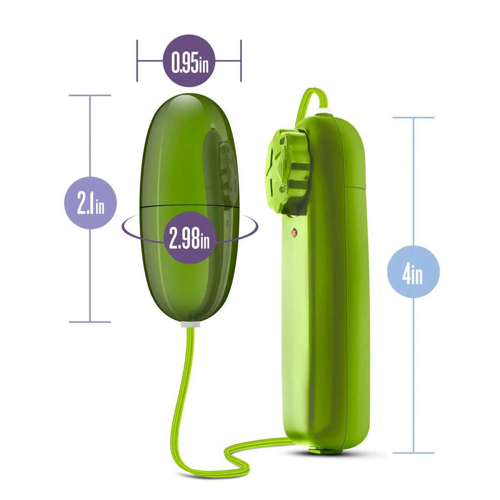 Lime green silicone-wrapped vibrating toy with matching cord and control unit b yours power bullet lime