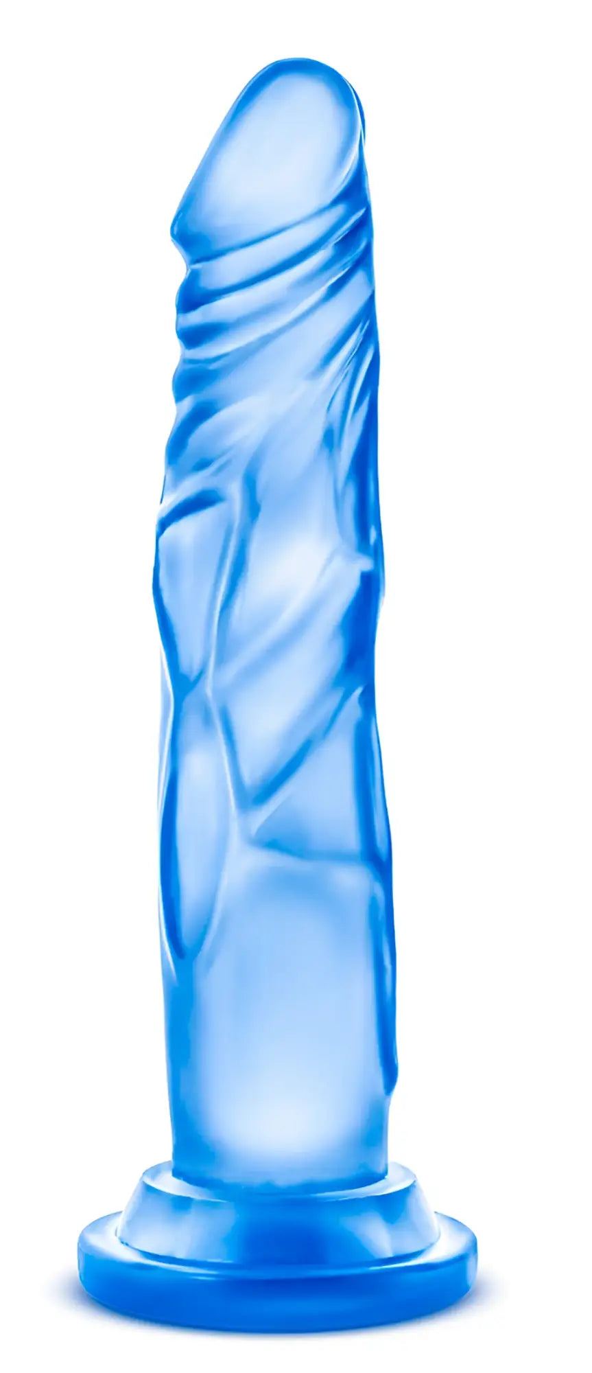 B yours sweet n hard 5 blue transparent silicone dildo with textured ridged surface and circular base