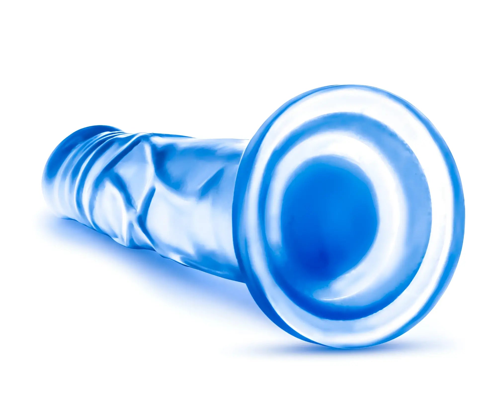 Transparent blue silicone dildo with textured ridges and flared circular base from B Yours B Yours Sweet N Hard 5 blue
