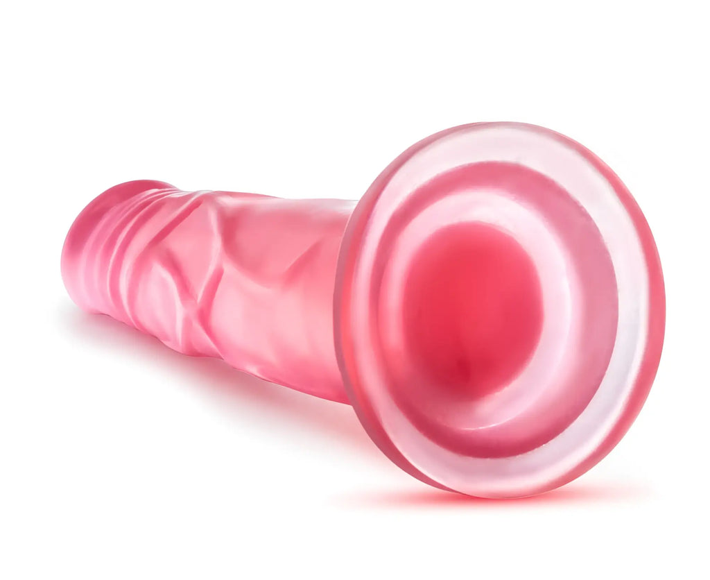B Yours Sweet N Hard 5 pink translucent silicone dildo with textured ridges and flared circular base