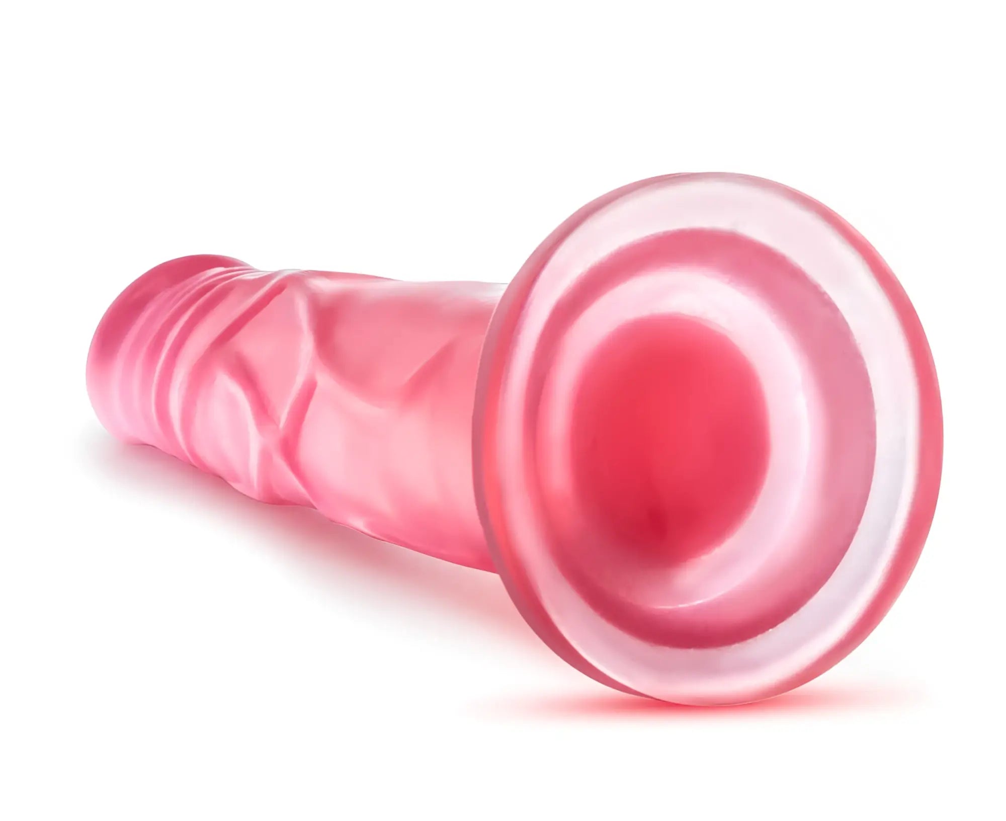B Yours Sweet N Hard 5 pink translucent silicone dildo with textured ridges and flared circular base