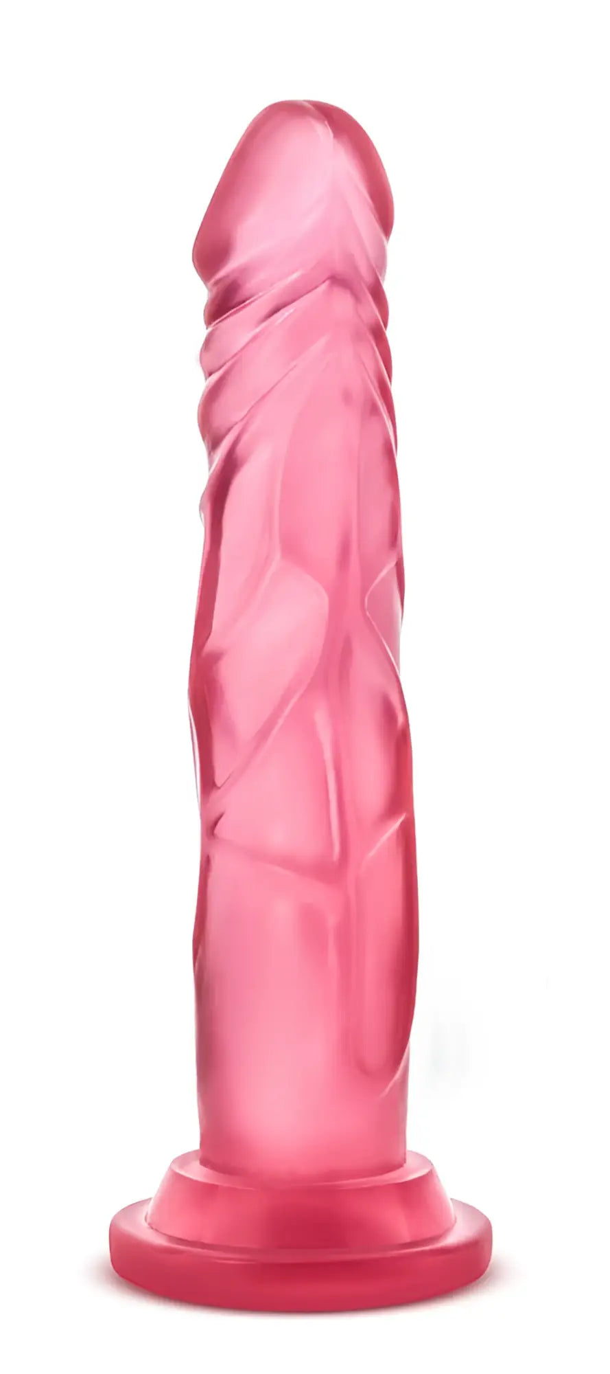 Pink translucent silicone dildo with textured ridges and rounded base from b yours sweet n hard 5 pink collection