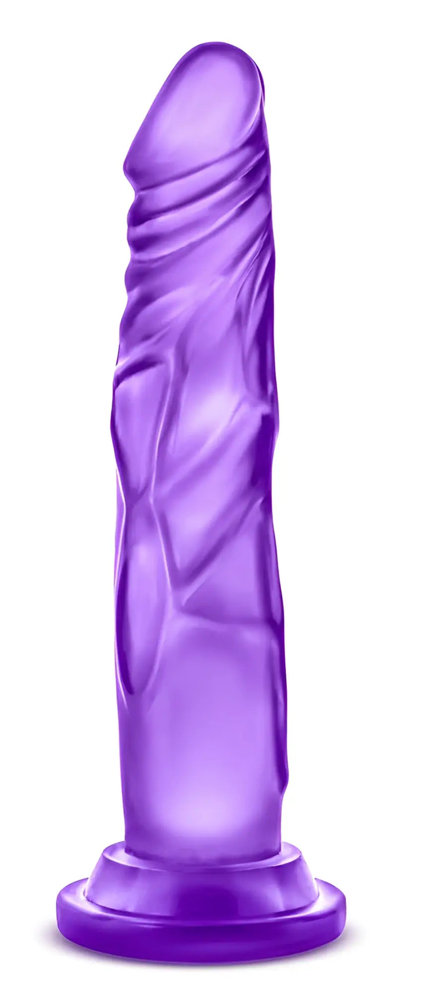 Purple translucent silicone dildo with textured ridges and rounded base from b yours sweet n hard 5 collection