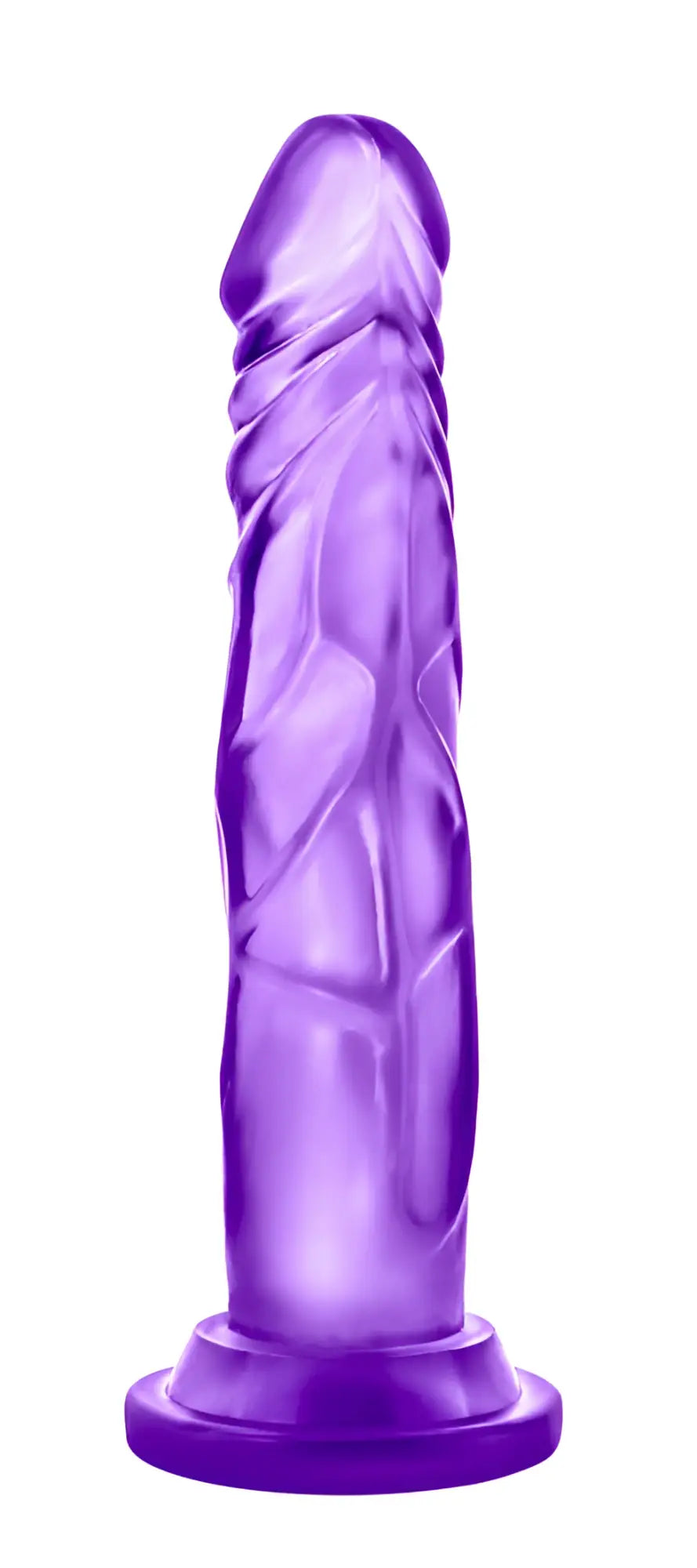 Purple translucent silicone dildo with textured ridges and rounded base from B Yours Sweet N Hard 5 collection