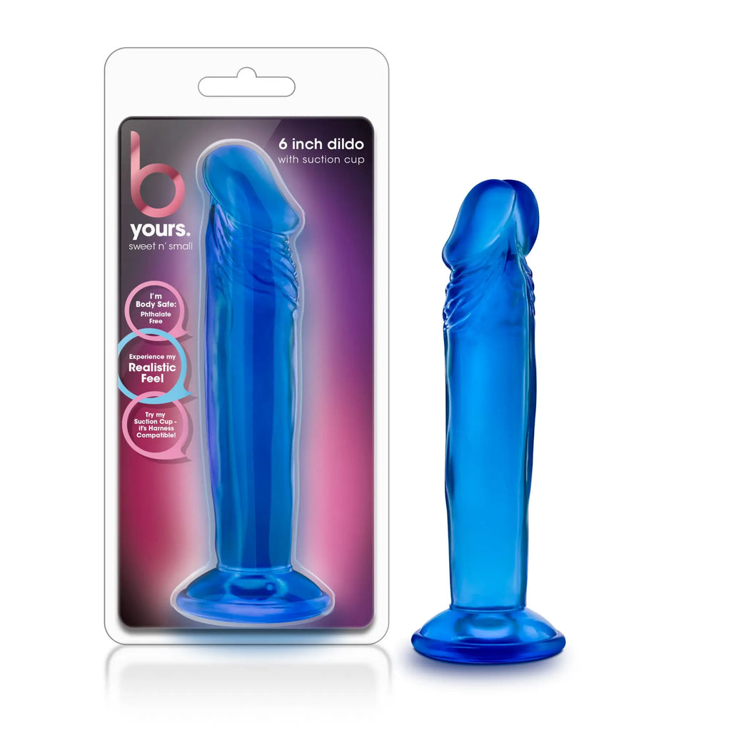 B yours sweet n small 6 inch blue translucent silicone dildo with suction cup for hands-free use