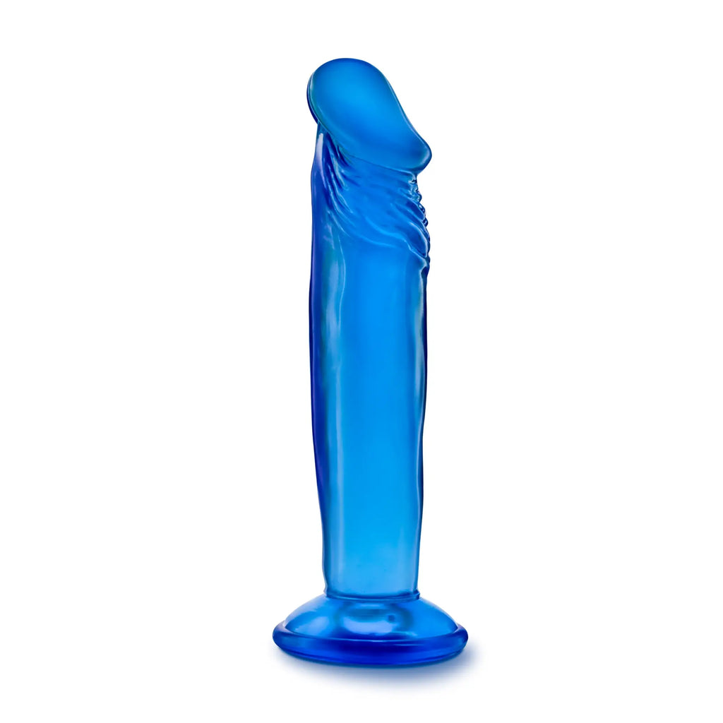B yours sweet n small 6in blue translucent silicone dildo with a textured ribbed shaft and rounded head