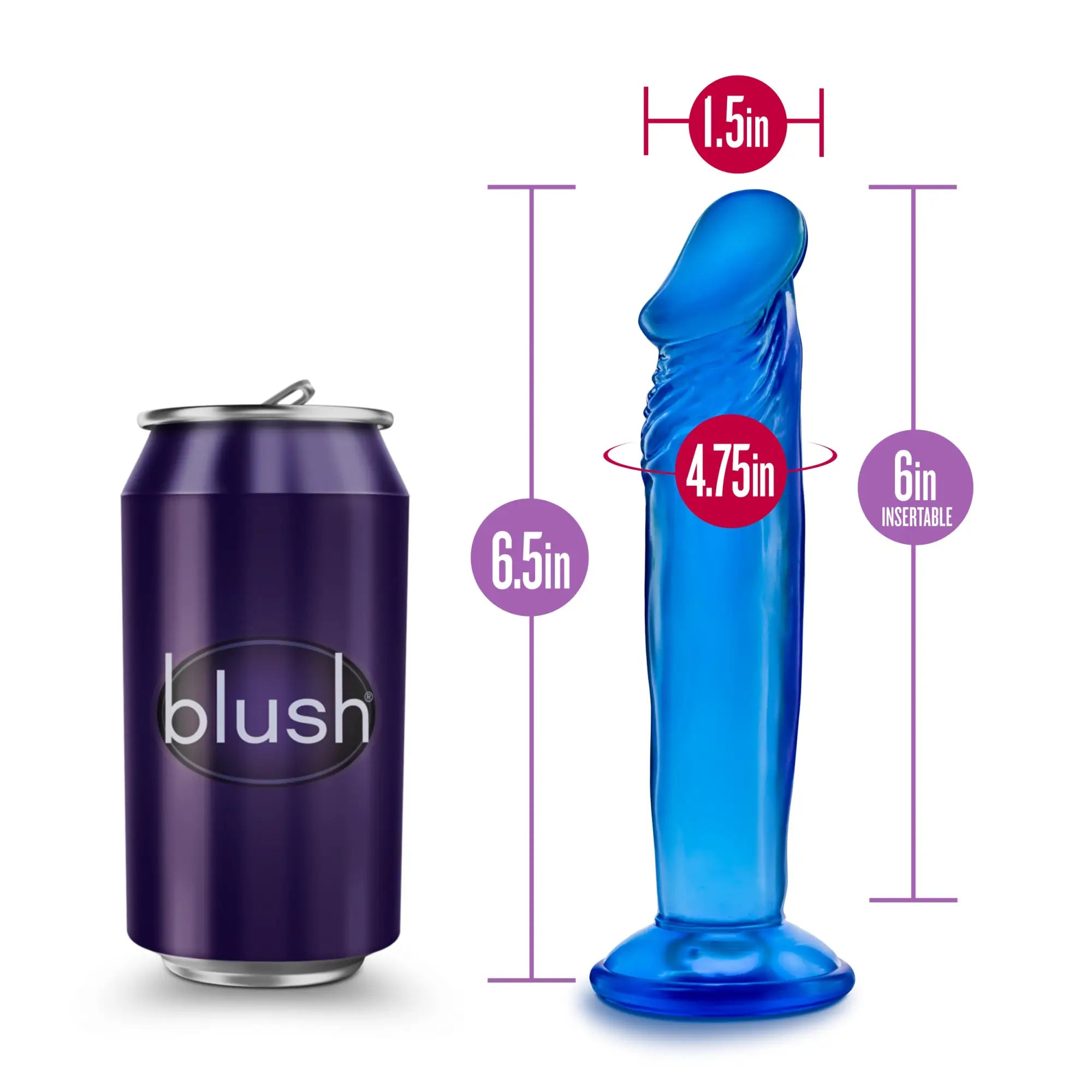B yours sweet n small 6in blue translucent silicone toy with 1.5in head and 4.75in shaft for personal use
