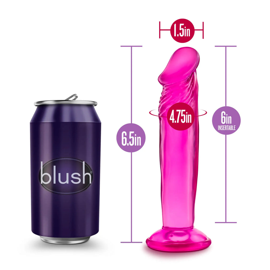 Vibrant pink translucent blush plastic toy with glossy finish and ergonomic contours by b yours sweet n small 6in