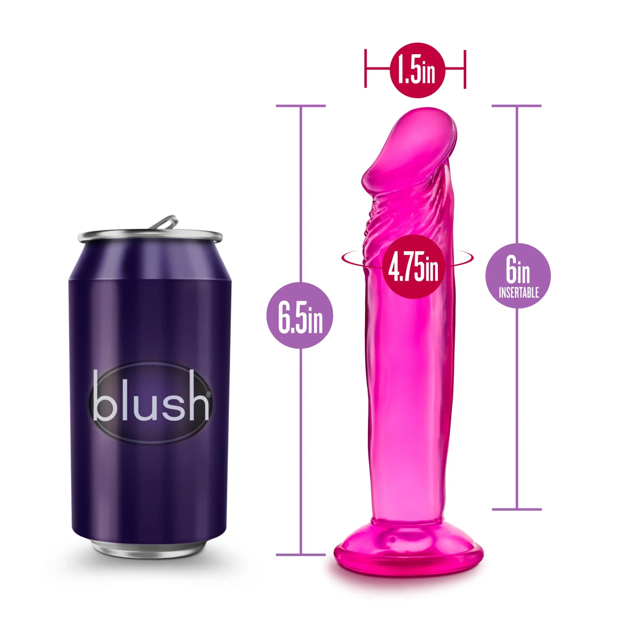 Vibrant pink translucent blush plastic toy with glossy finish and ergonomic contours by b yours sweet n small 6in