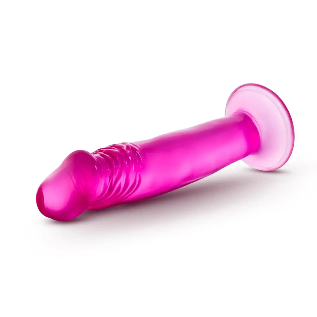 B yours sweet n small 6in pink vibrant translucent silicone toy with textured ridges and circular base