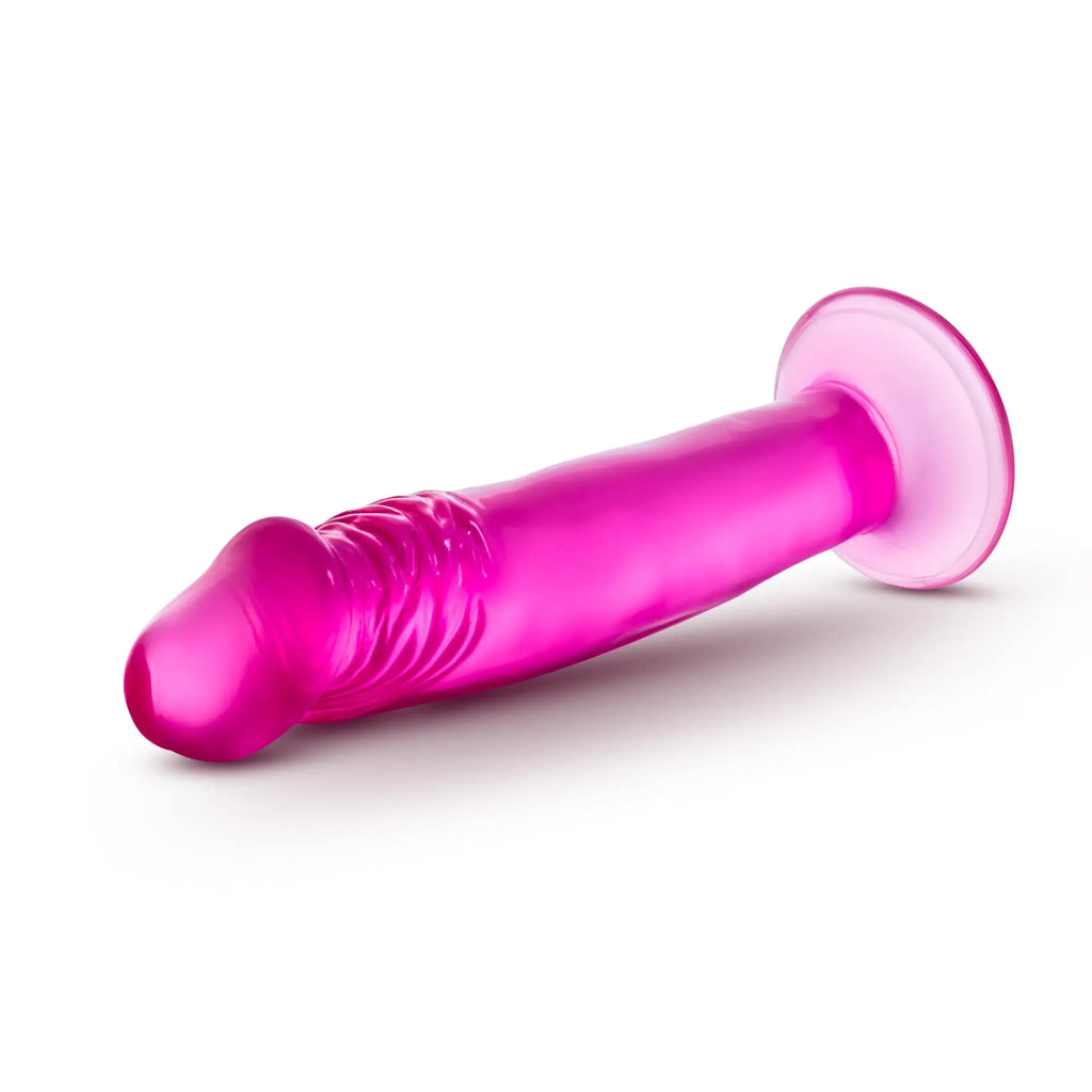 B yours sweet n small 6in pink vibrant translucent silicone toy with textured ridges and circular base