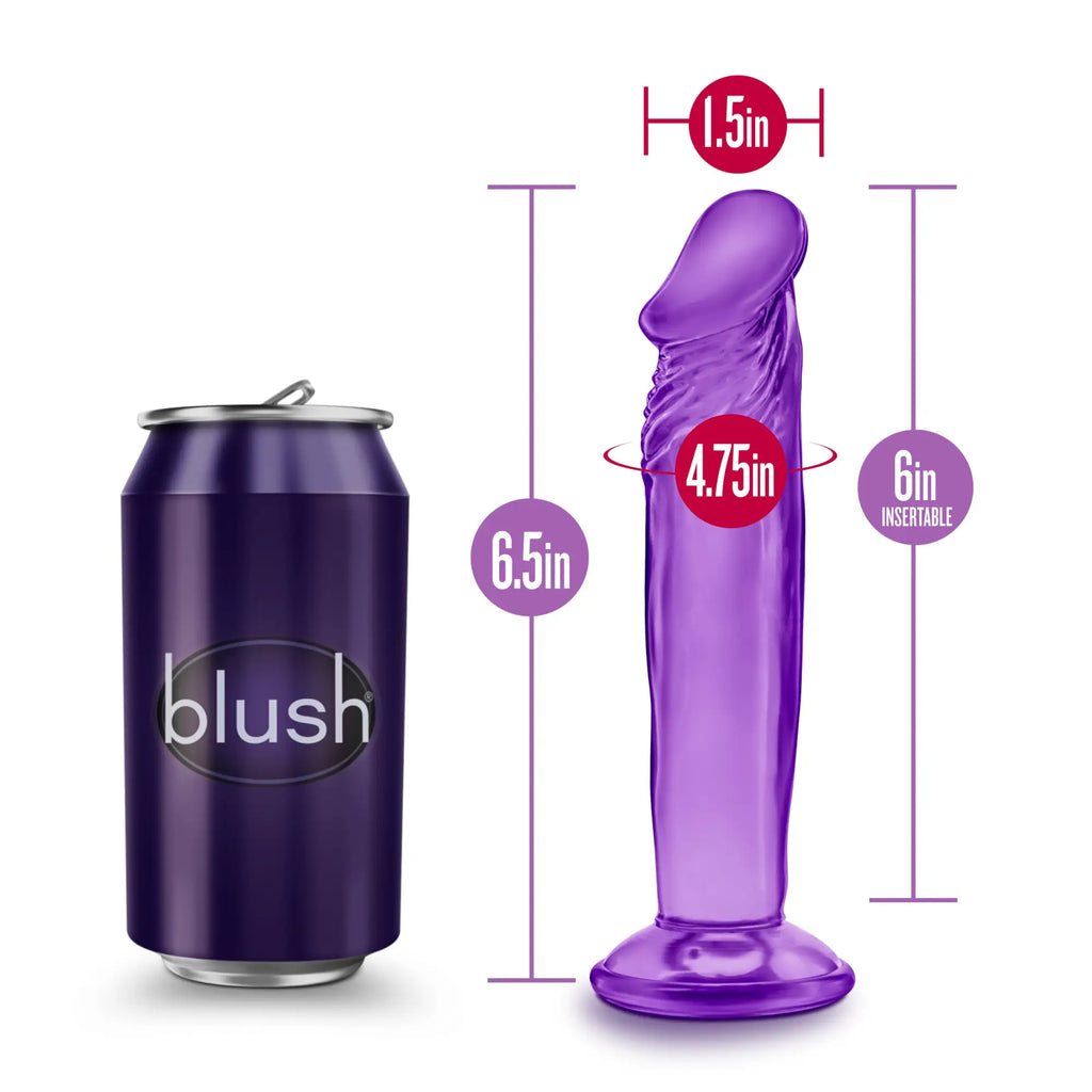 B Yours Sweet N Small 6in purple translucent dildo with textured shaft and rounded head for gentle stimulation