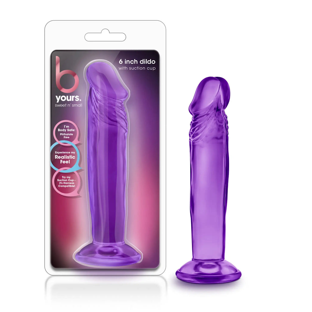 Purple translucent plastic 6-inch dildo with suction cup branded as b yours in sweet n small 6in purple product