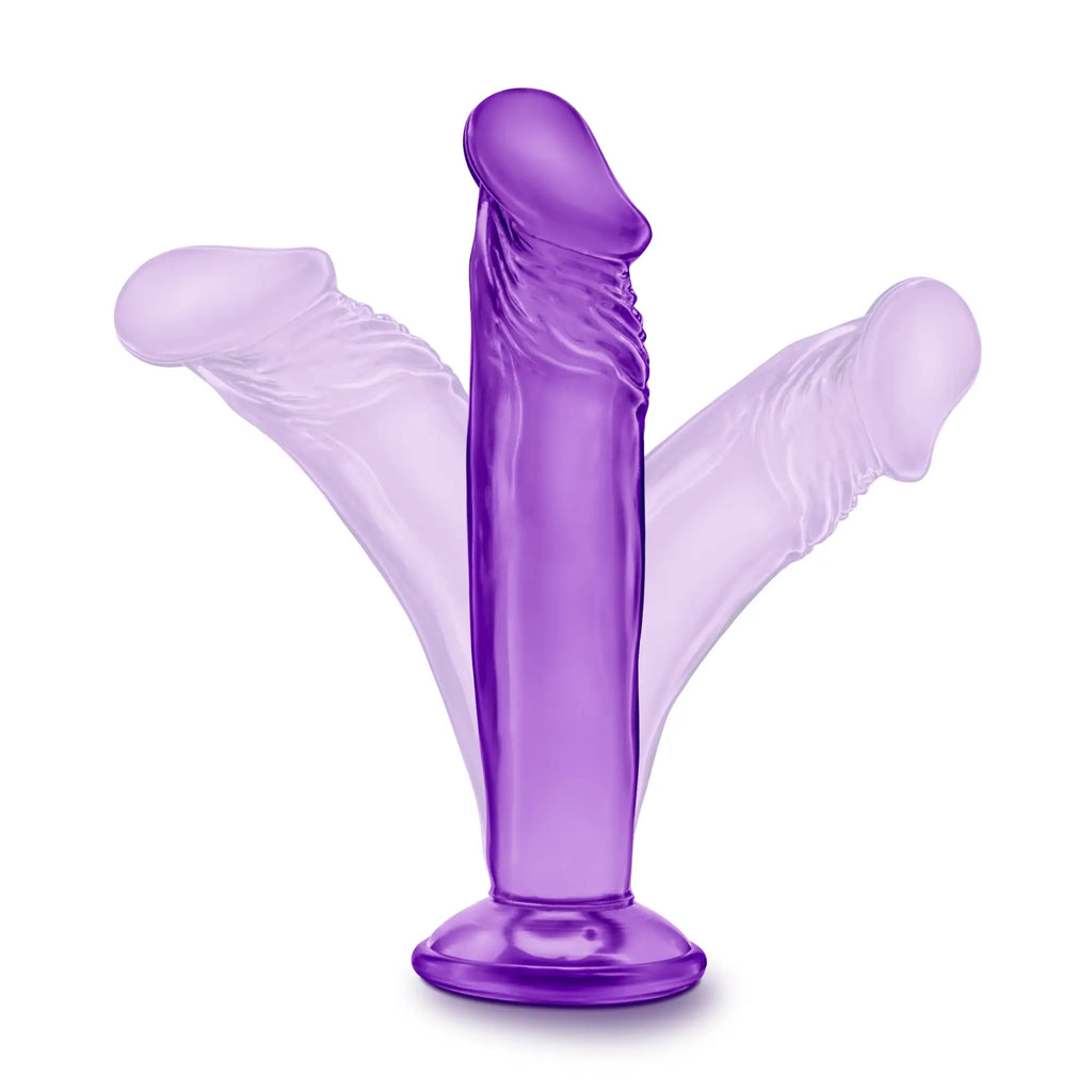 B Yours Sweet N Small 6in purple translucent silicone adult toy with central shaft and two side arms