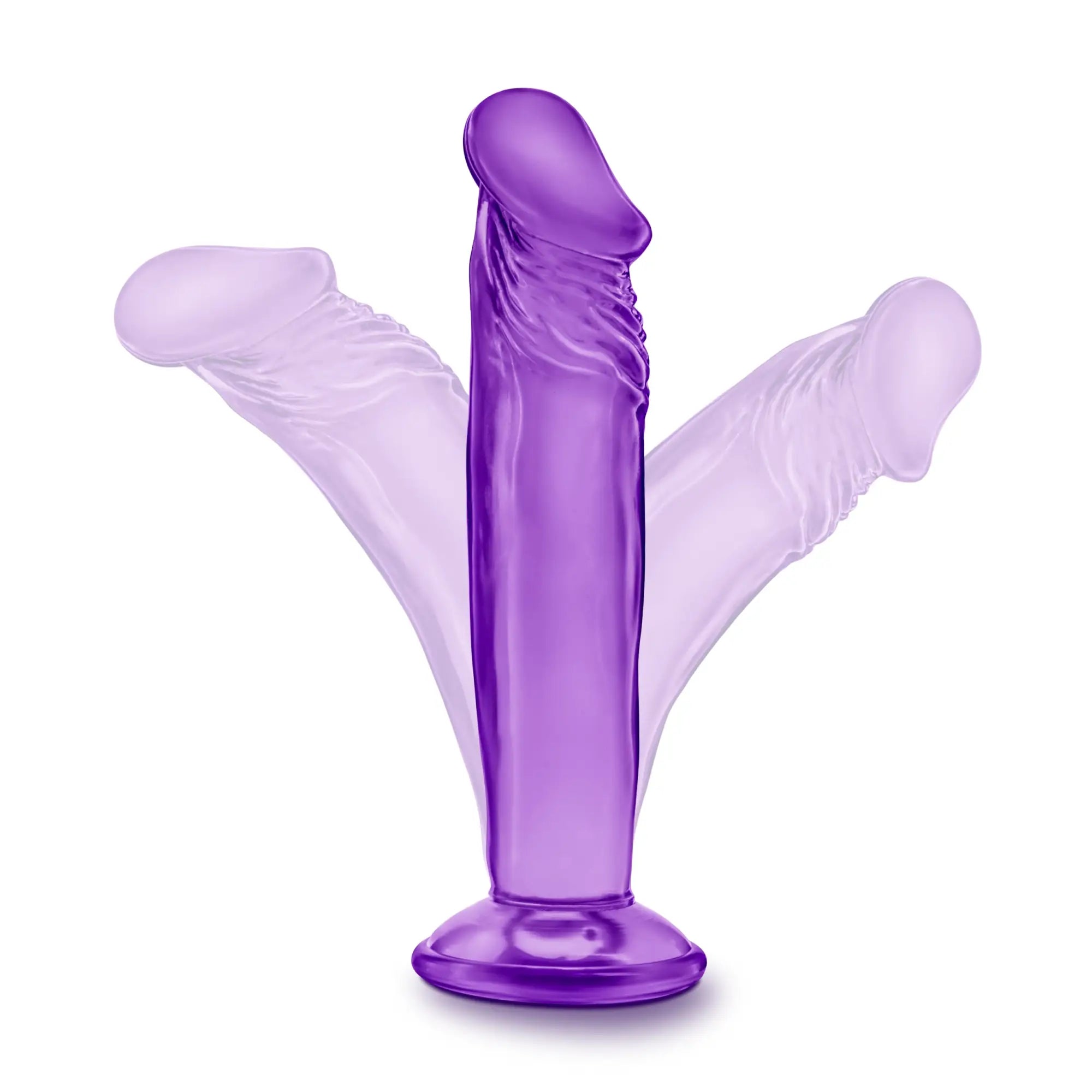 B Yours Sweet N Small 6in purple translucent silicone adult toy with central shaft and two side arms