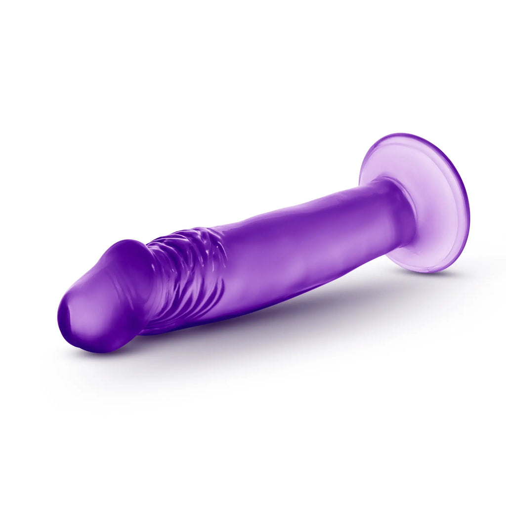 B yours sweet n small purple silicone anal plug with textured shaft and suction cup base for hands-free use
