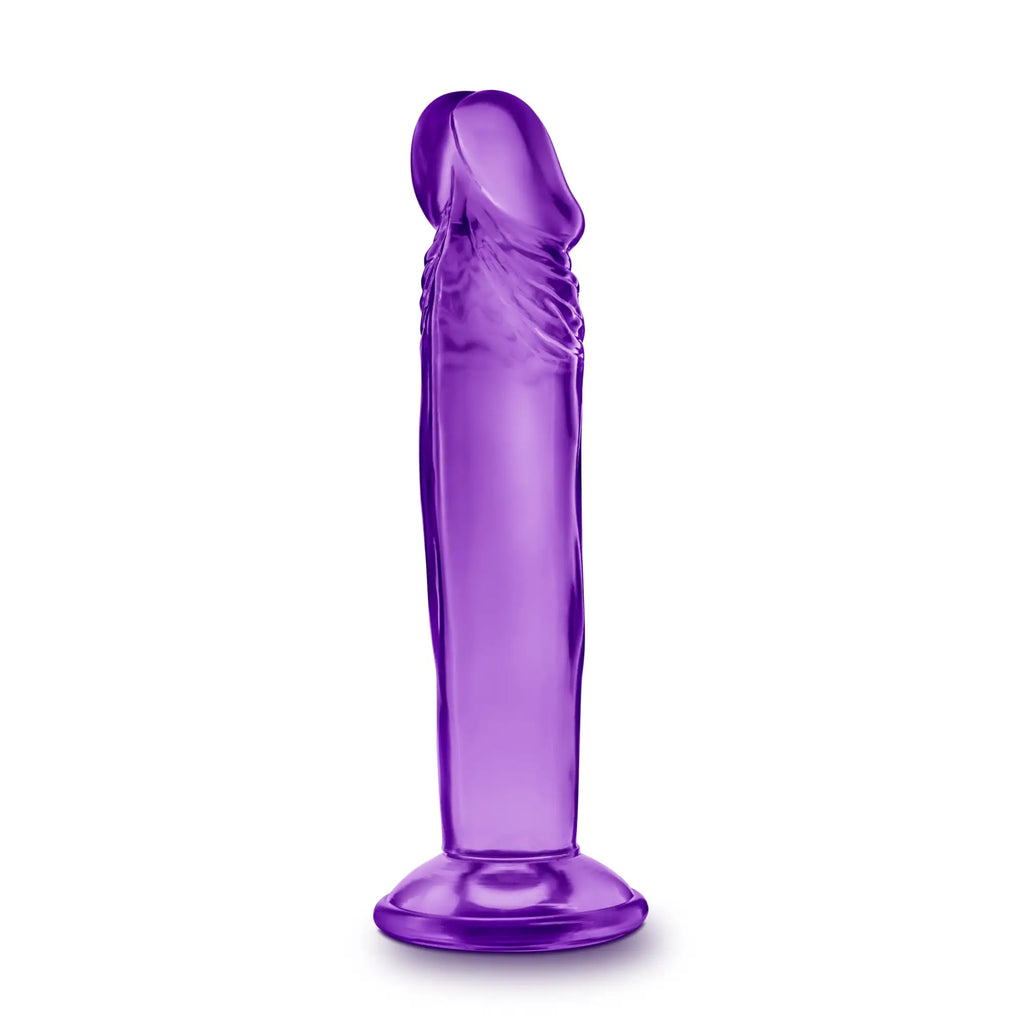 Purple translucent silicone dildo with realistic design and textured ridges from b yours sweet n small 6 inch line
