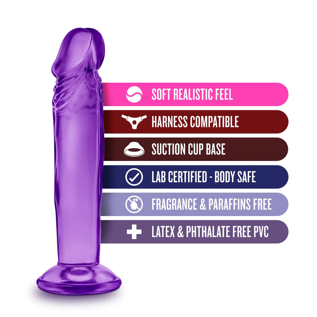 B Yours sweet n small 6in purple translucent silicone dildo with suction cup base and realistic design