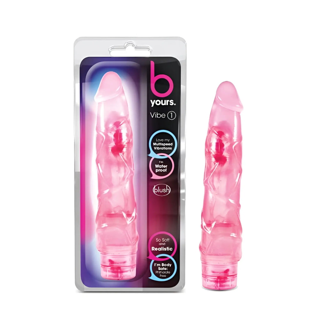 Pink translucent plastic b yours vibe no 1 vibrator with textured surface and rounded tip for personal use