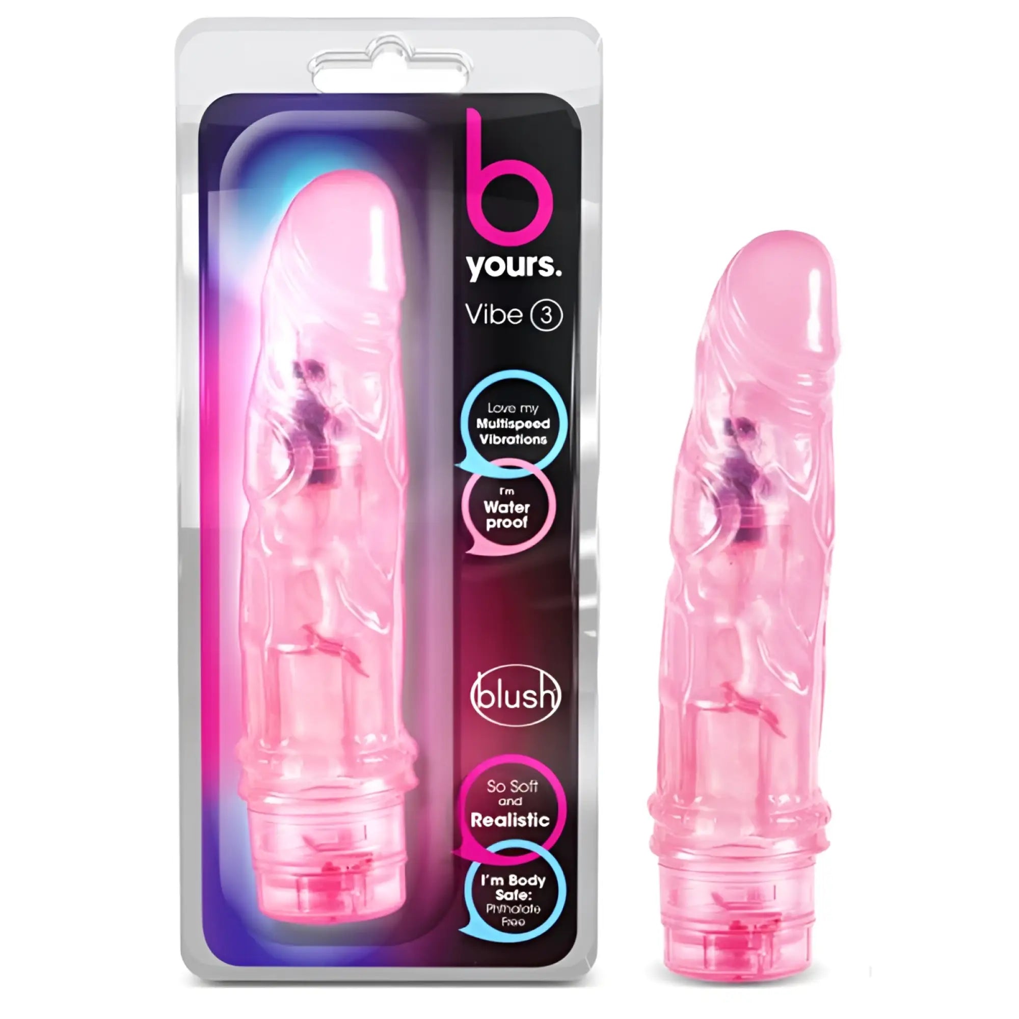B yours vibe no 3 pink translucent plastic vibratory toy with glossy finish and ergonomic design by b yours