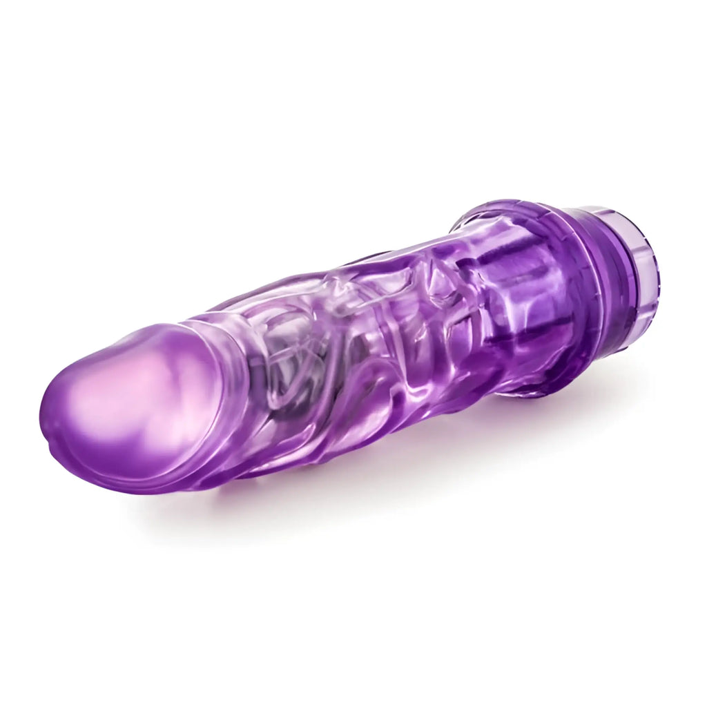 Purple translucent silicone vibratory toy with textured ridges and rounded tip from B Yours B Yours Vibe No 3 purple