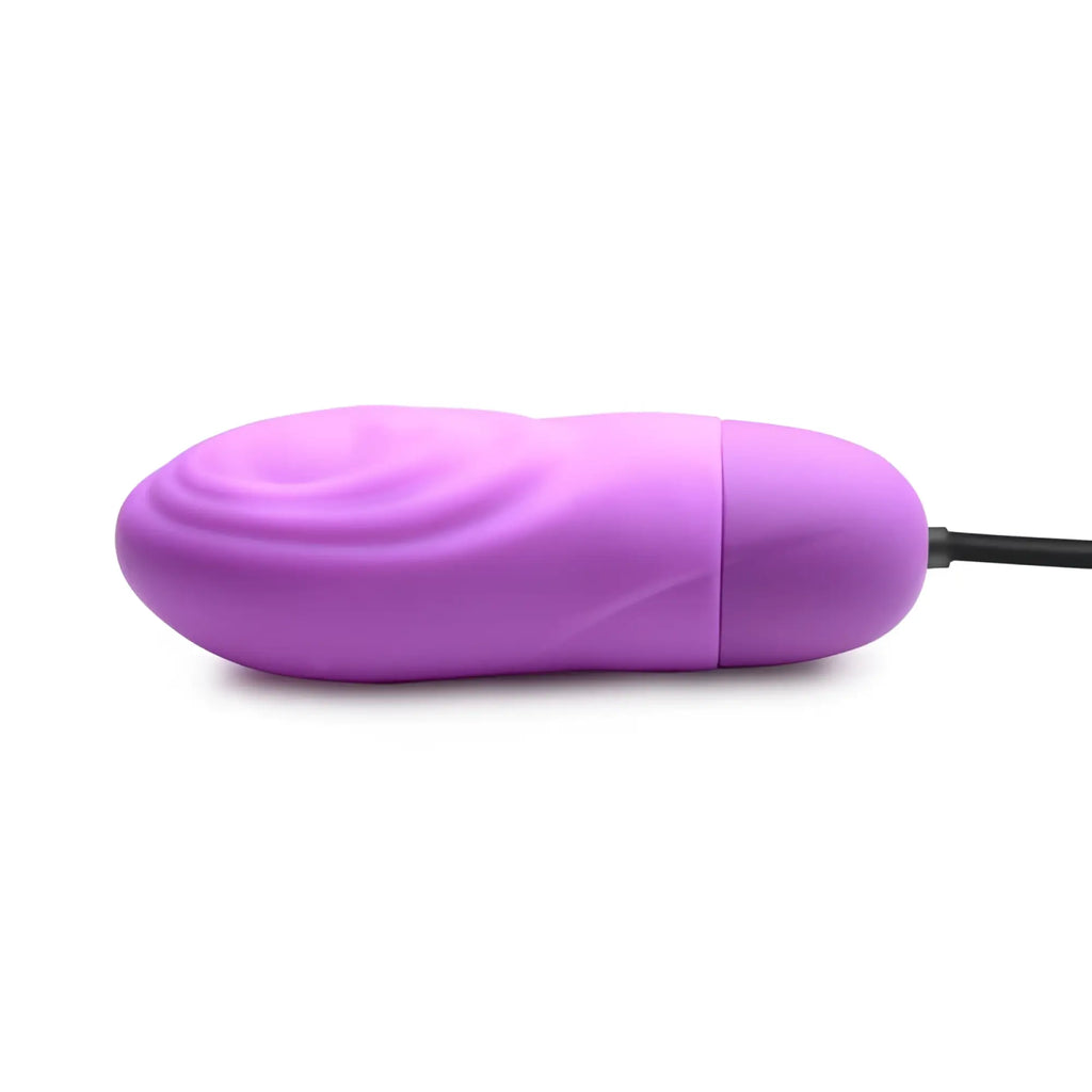 Purple silicone bang 7x pulsing rechargeable bullet with smooth rounded design and black cord for personal use