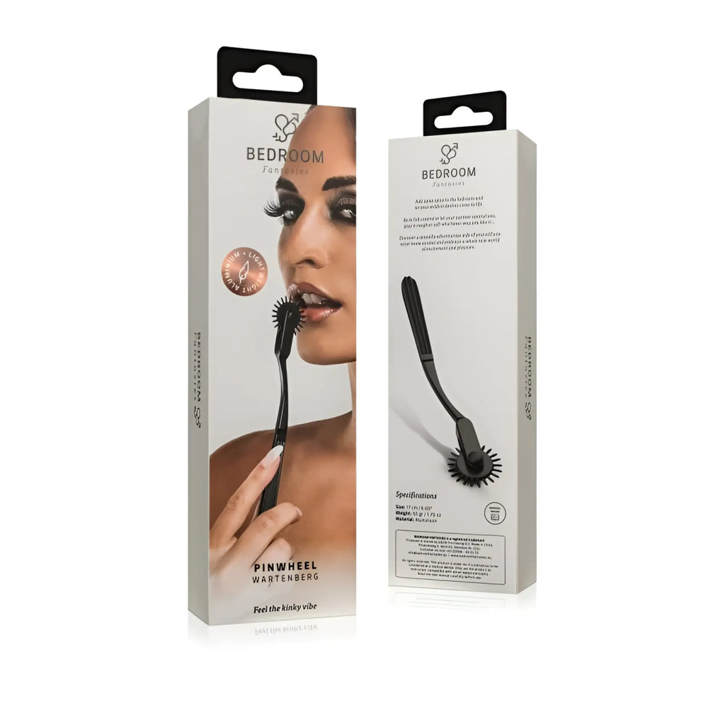 Black aluminium pinwheel wartenerberg device in bedroom fantasies branded packaging for intimate use