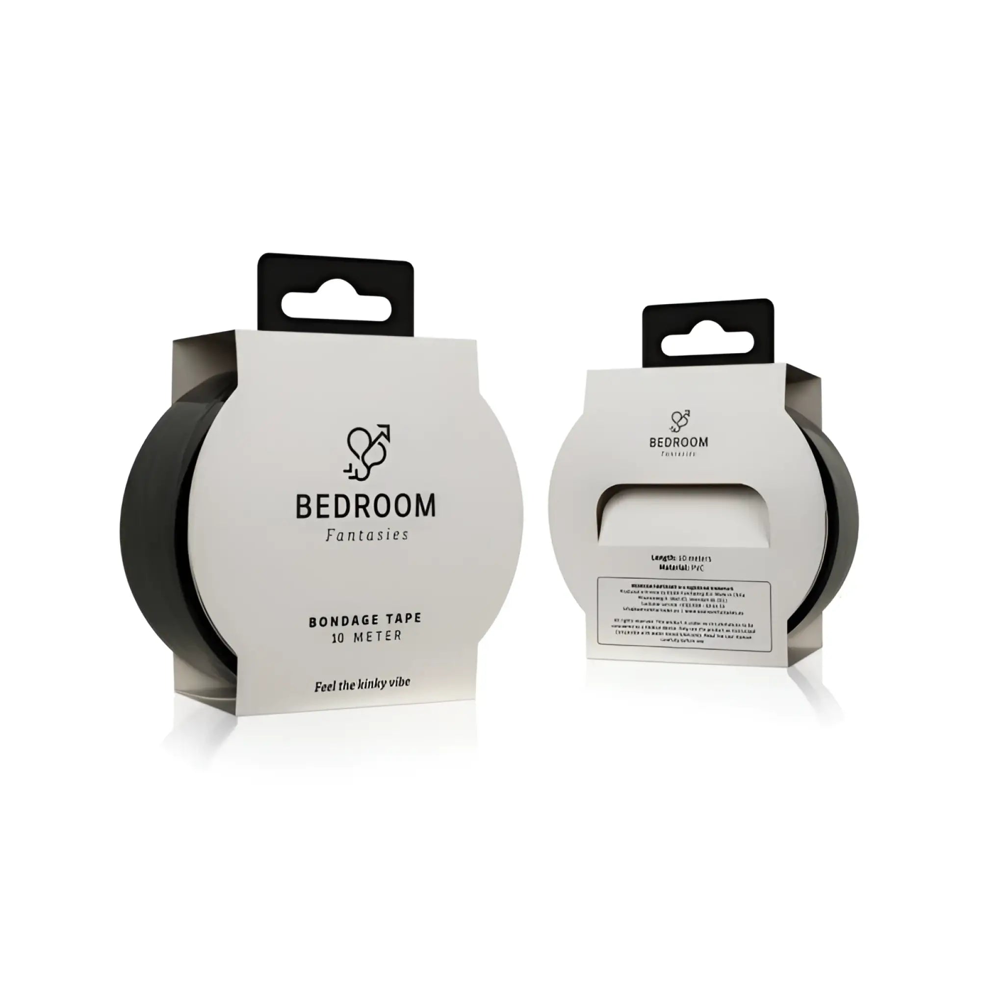 Bedroom fantasies bondage tape 10m black made of stretchy black tape in sleek white cardboard packaging with hanging tab