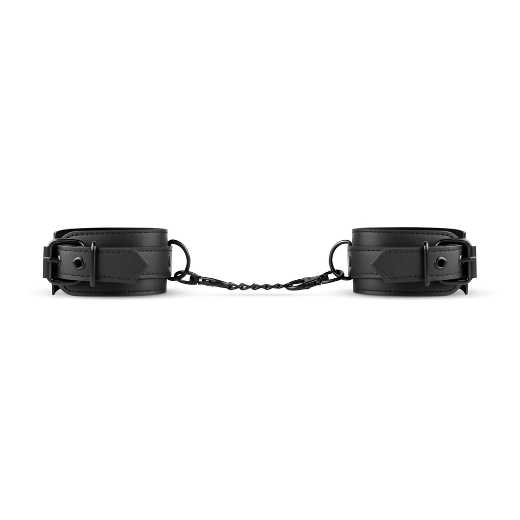Bedroom fantasies faux leather ankle cuffs are black with a chain link connecting the two cuffs for secure wear