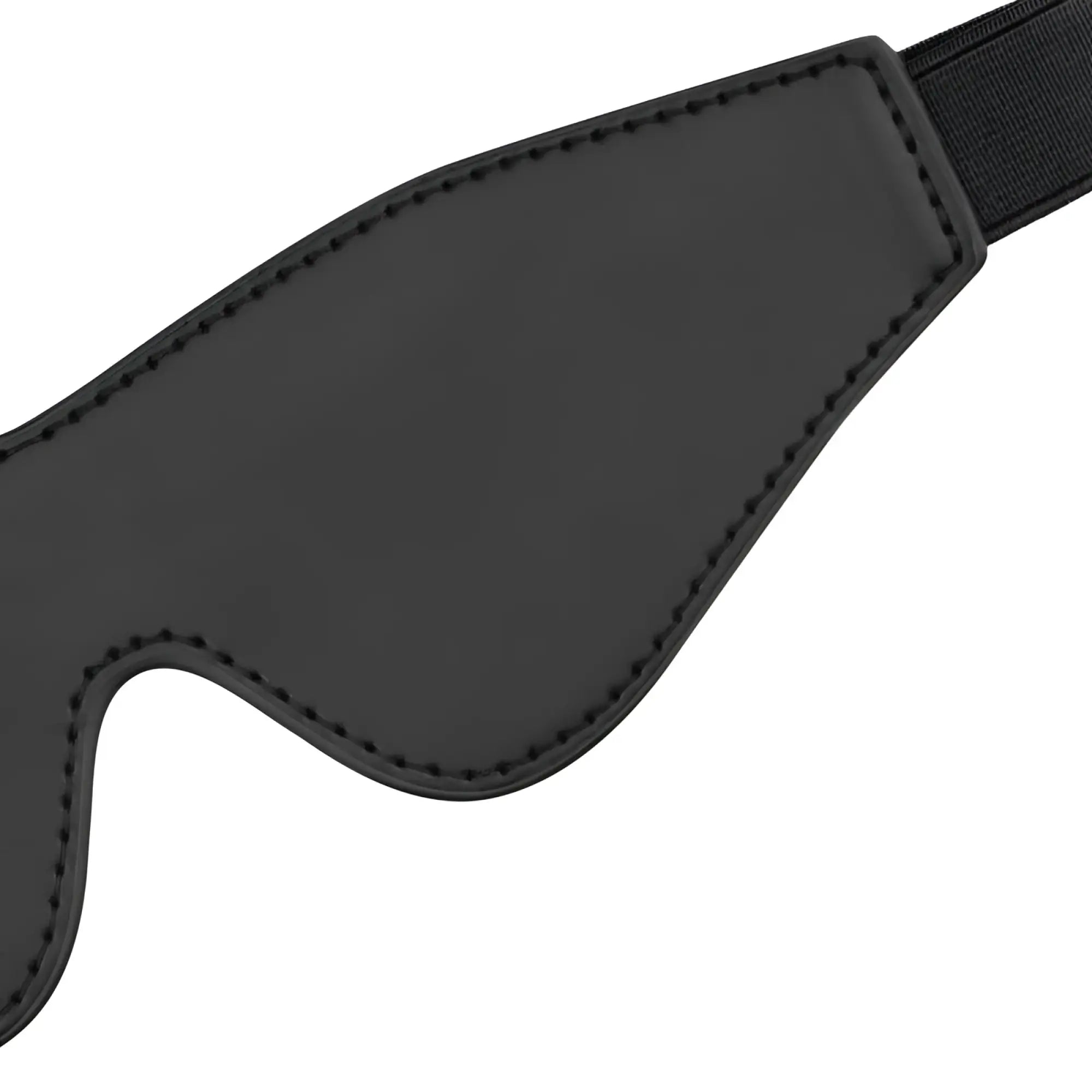 Black leather eye mask with stitched edges and elastic strap from bedroom fantasies faux leather blindfold black