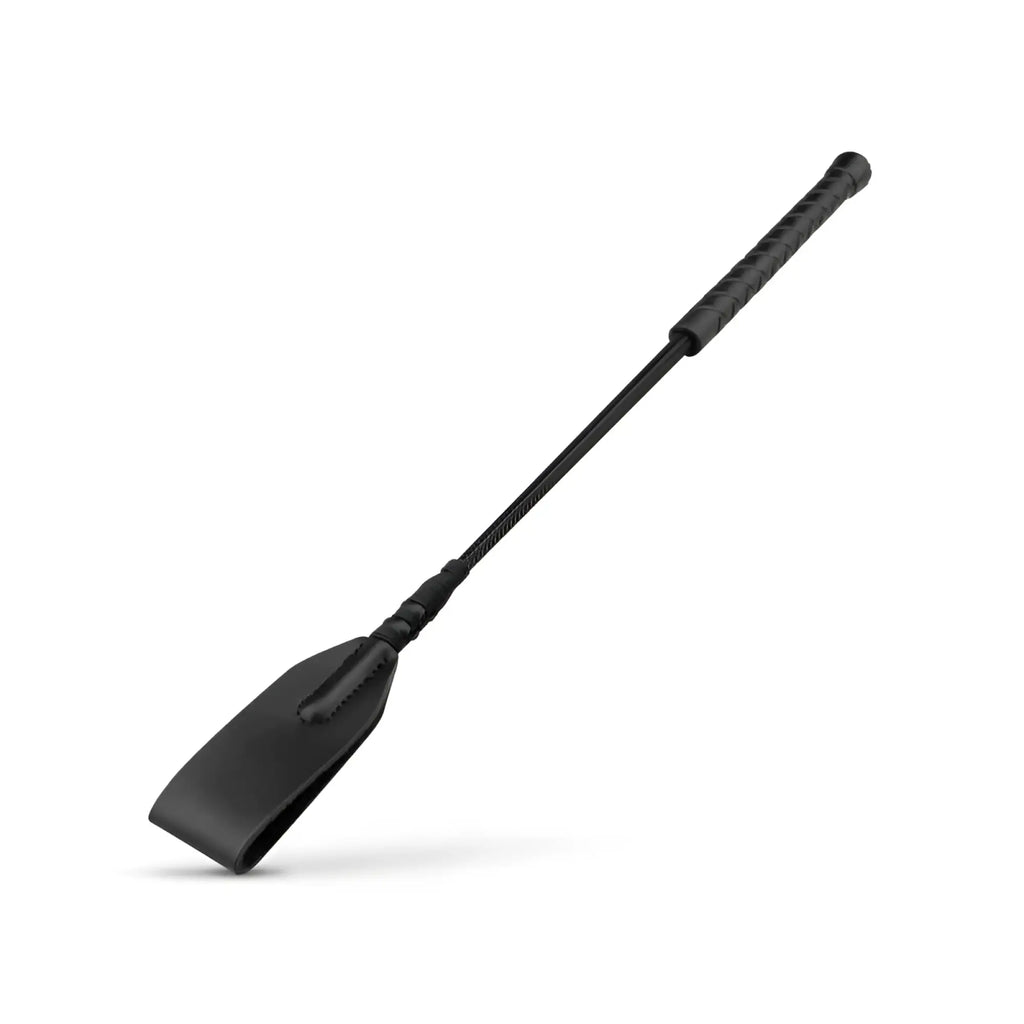 Black leather bedroom fantasies faux leather crop whip in black with textured grip handle and flat padded head