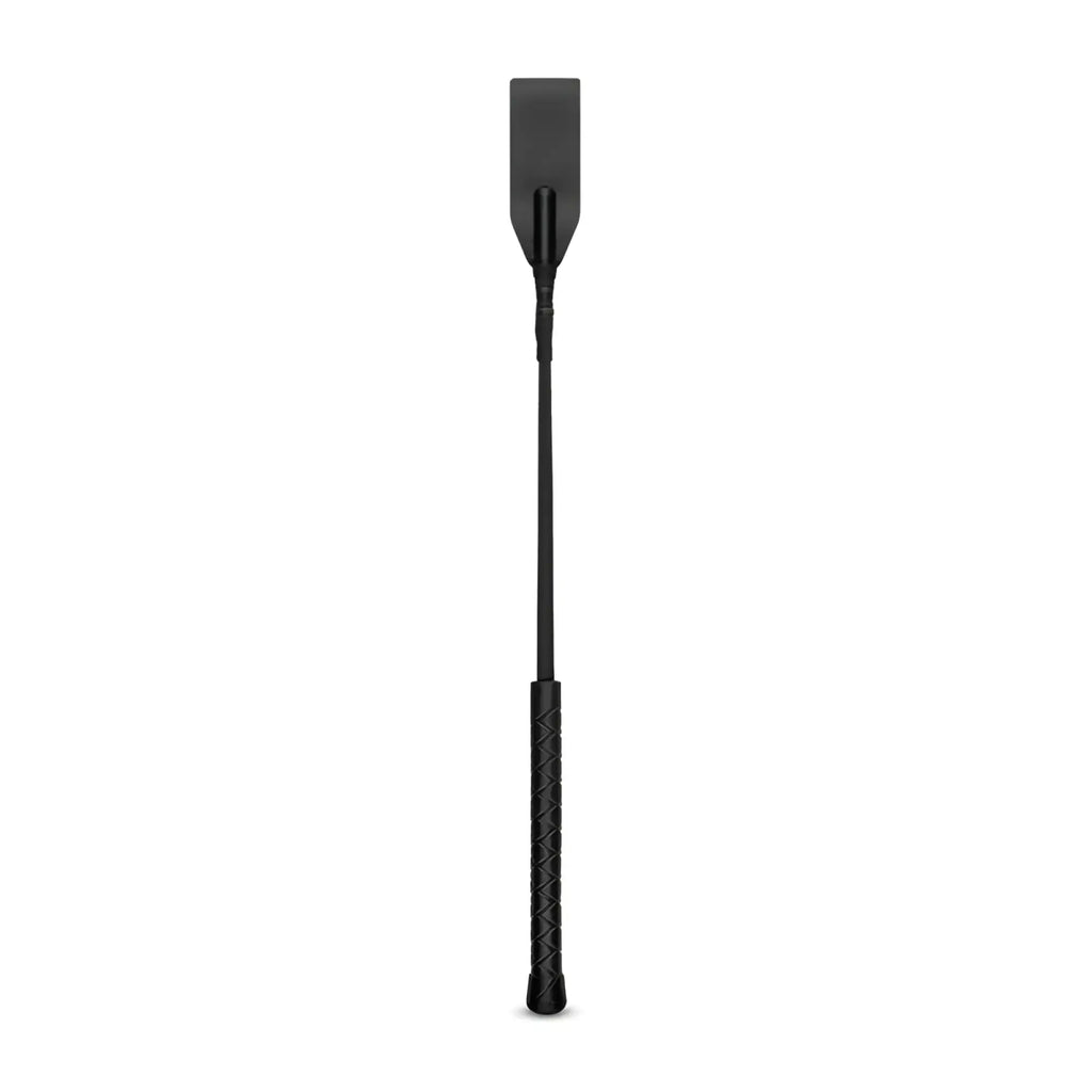 Black leather riding crop with textured grip and sleek rectangular head from Bedroom Fantasies faux leather crop whip black