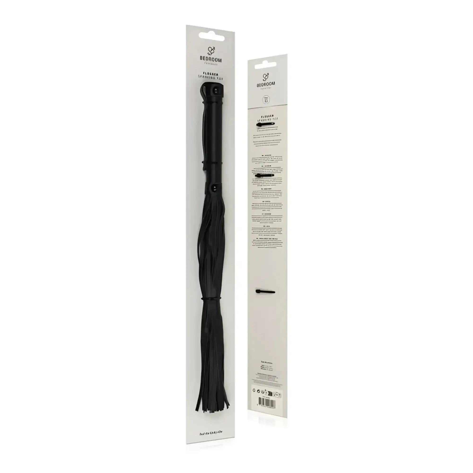 Bedroom Fantasies faux leather flogger black with sleek matte handle and soft flexible leather straps