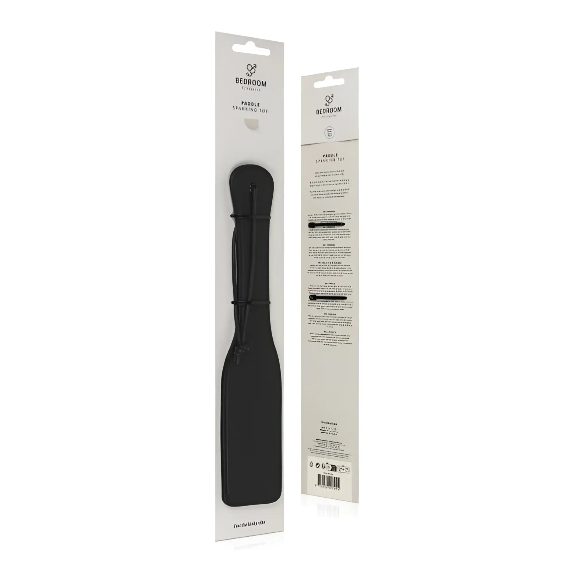 Bedroom fantasies faux leather paddle black black silicone spanking toy in branded packaging for intimate play