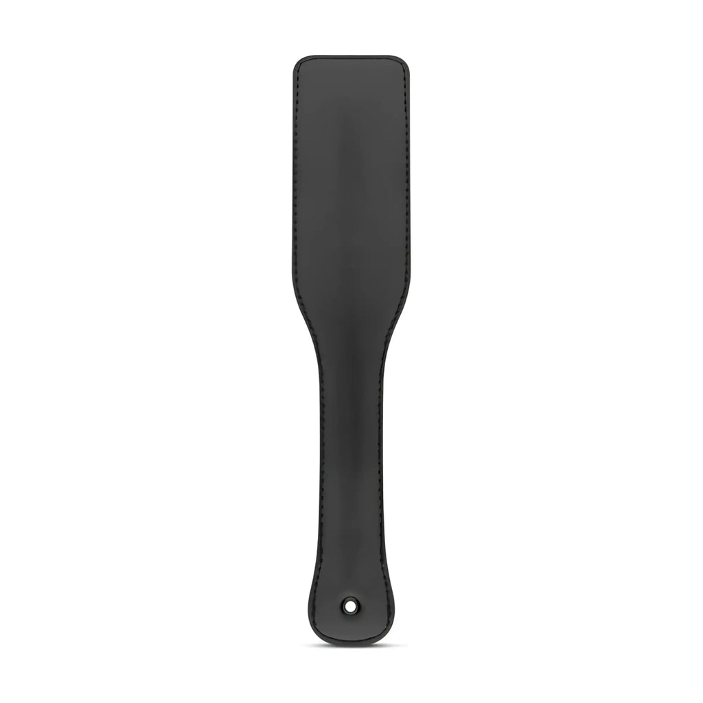 Black leather bedroom fantasies paddle with stitched edges and attachment hole for intimate use