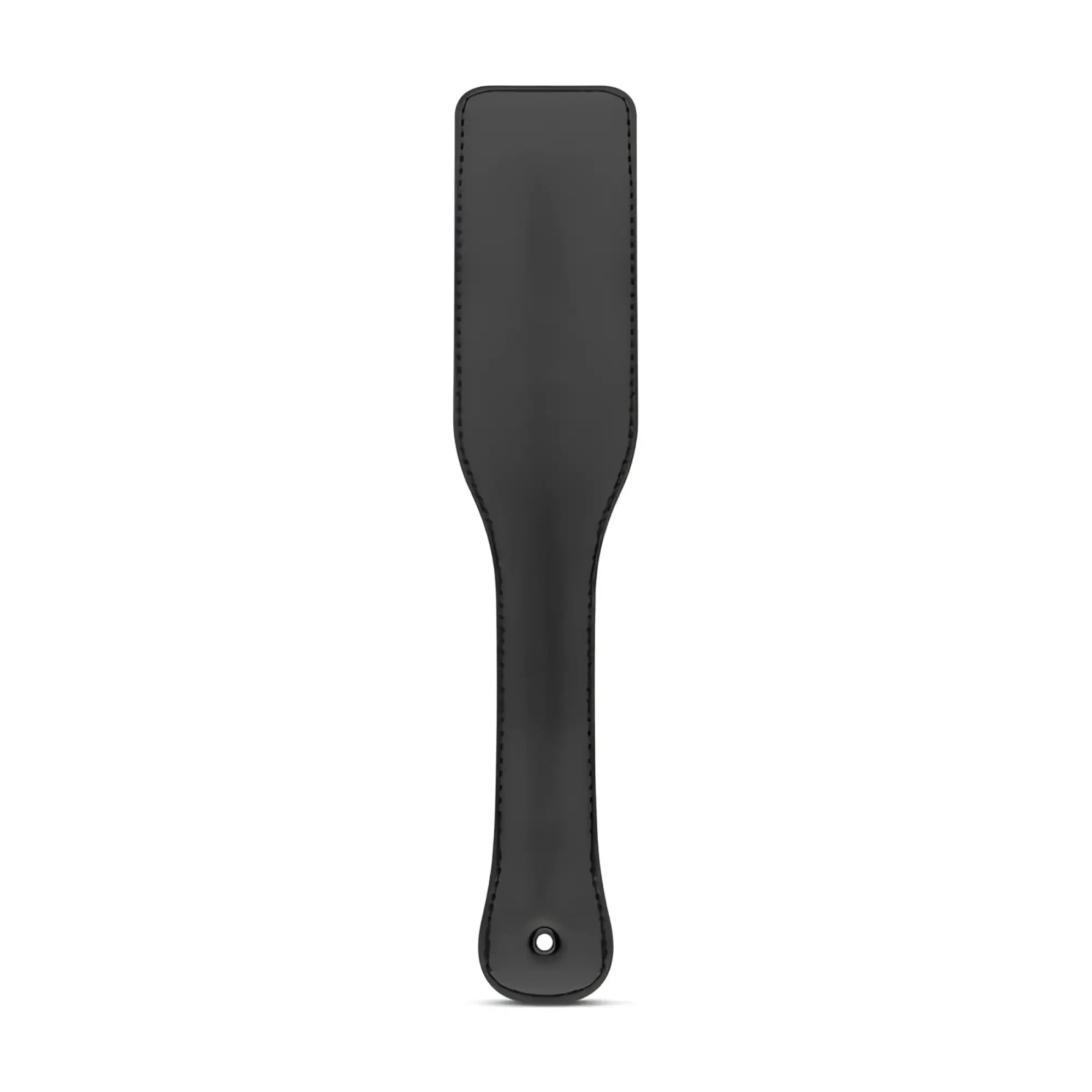 Black leather bedroom fantasies paddle with stitched edges and attachment hole for intimate use