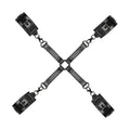 Black leather x-shaped wrist restraints with metal buckles and chains for bedroom fantasies hogtie with hand and ankle cuffs