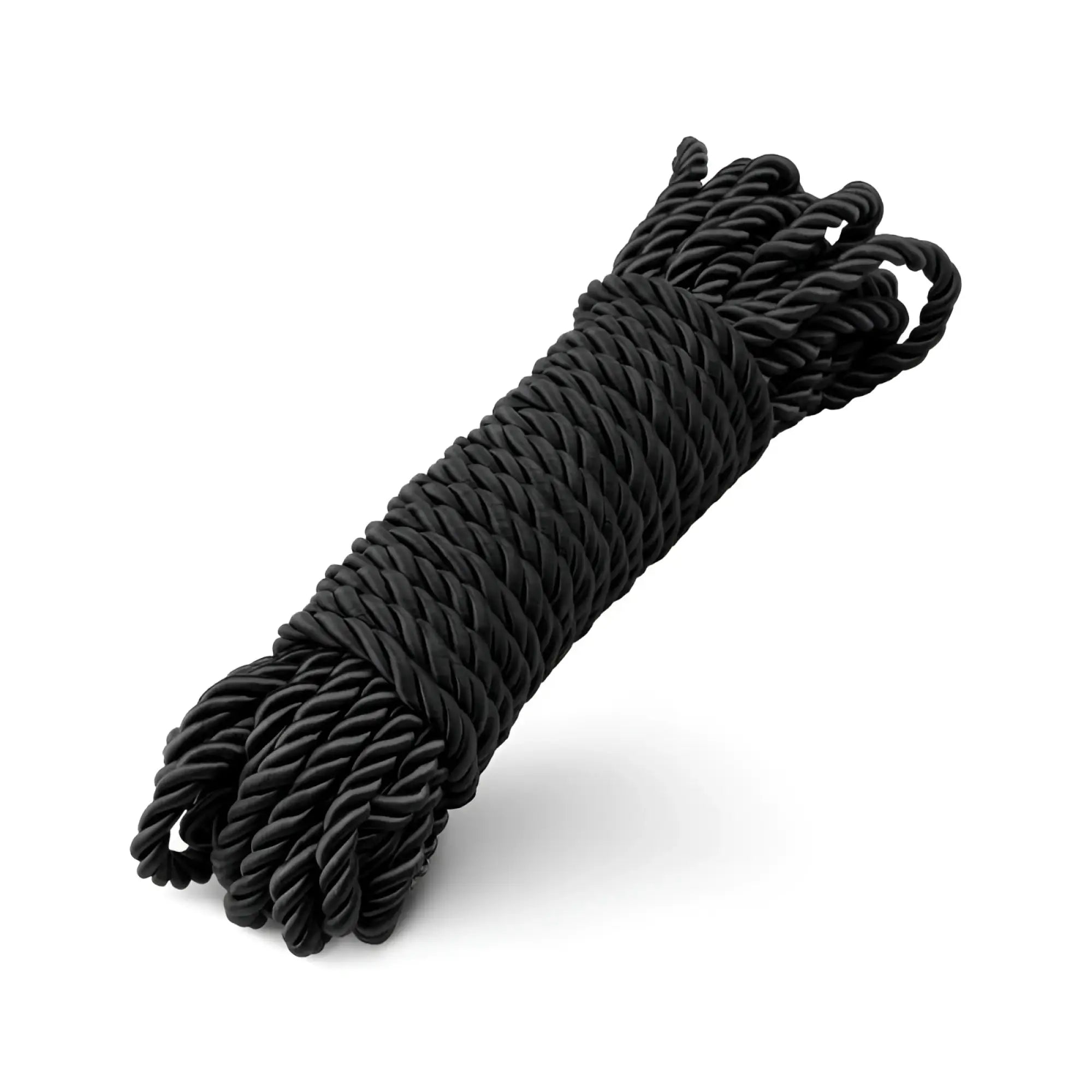 Black braided cotton rope tightly coiled and bundled for bedroom fantasies kinbaku bondage 5 meters long