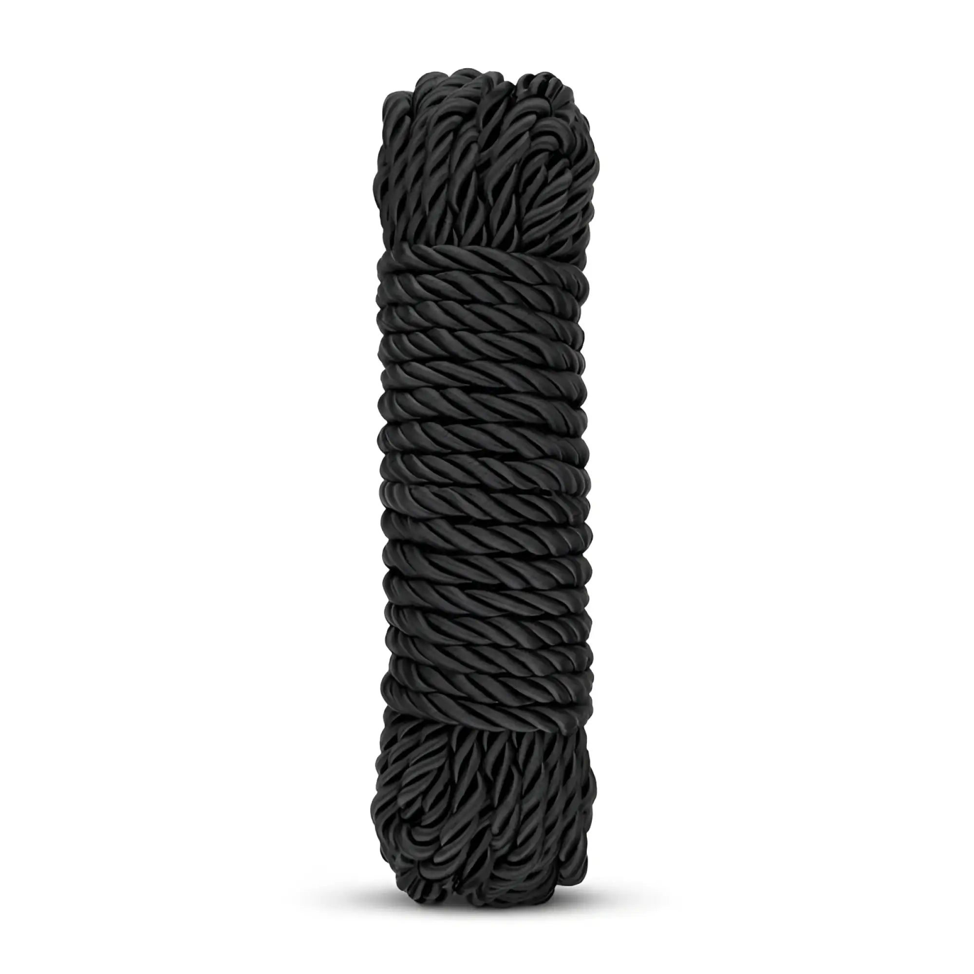 Black tightly coiled cotton bondage rope with textured braided design for kinbaku 5m bedroom fantasies