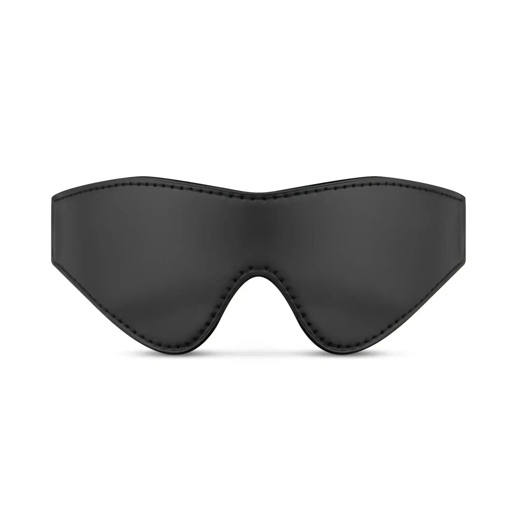 Black leather eye mask with stitched edges from bedroom fantasies kinky bondage set 5 pc black
