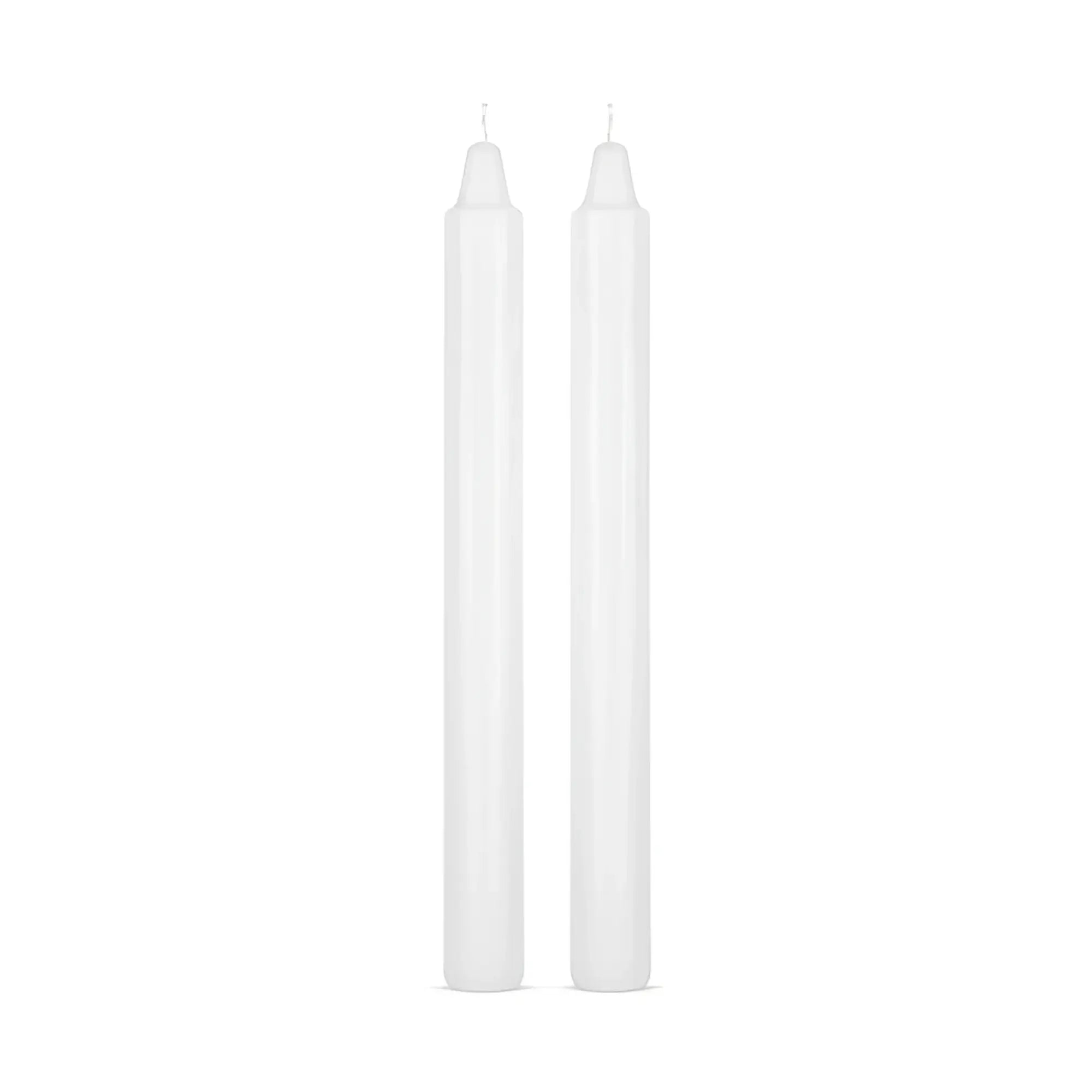 Two sleek translucent white taper candles with smooth cylindrical bodies in bedroom fantasies kinky bondage set 5 pc black