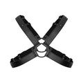 Black leather bedroom fantasies lionel bondage harness with adjustable straps and metal hardware