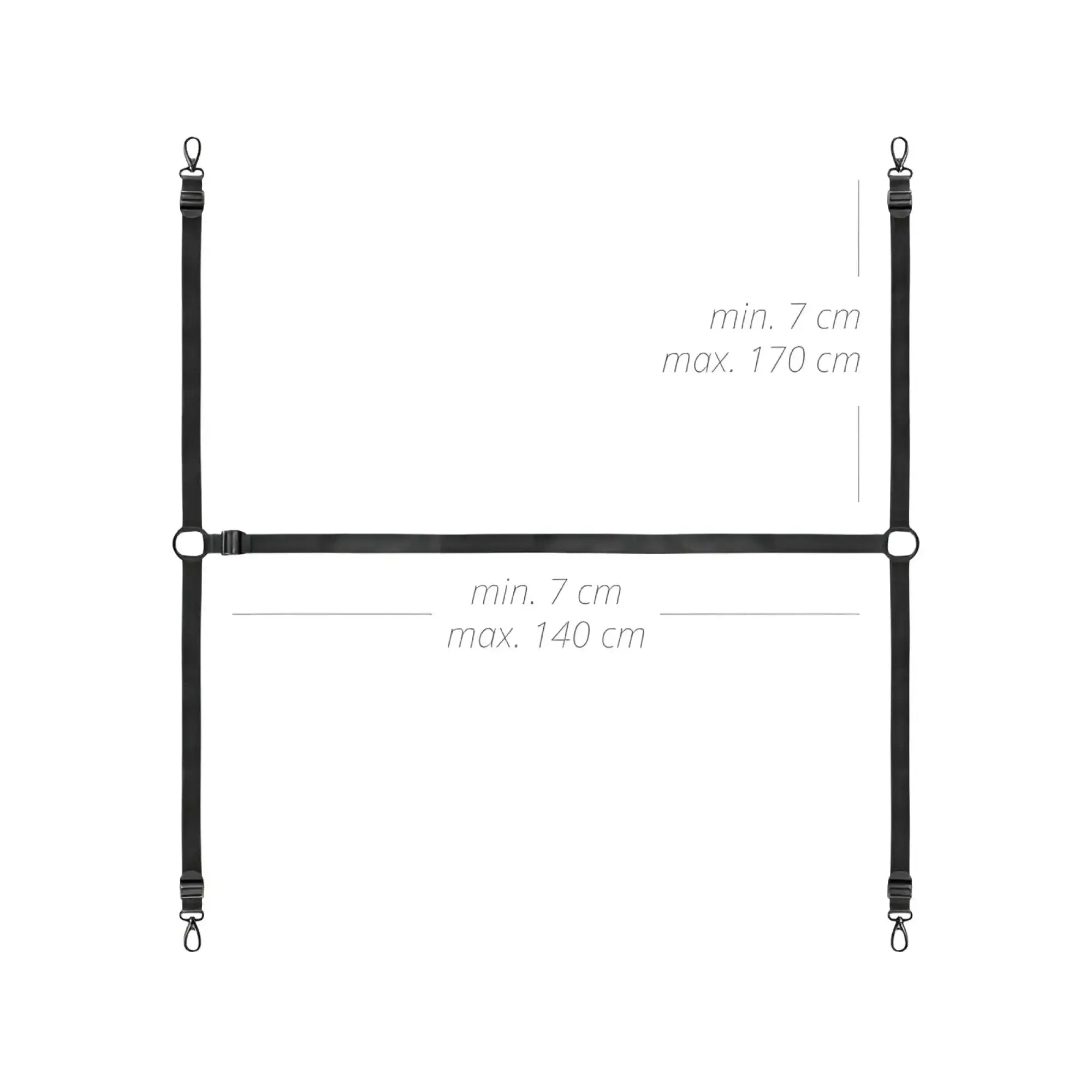 Black adjustable pet harness with metal clasps and hooks in the bedroom fantasies under the bed restraint bondage set